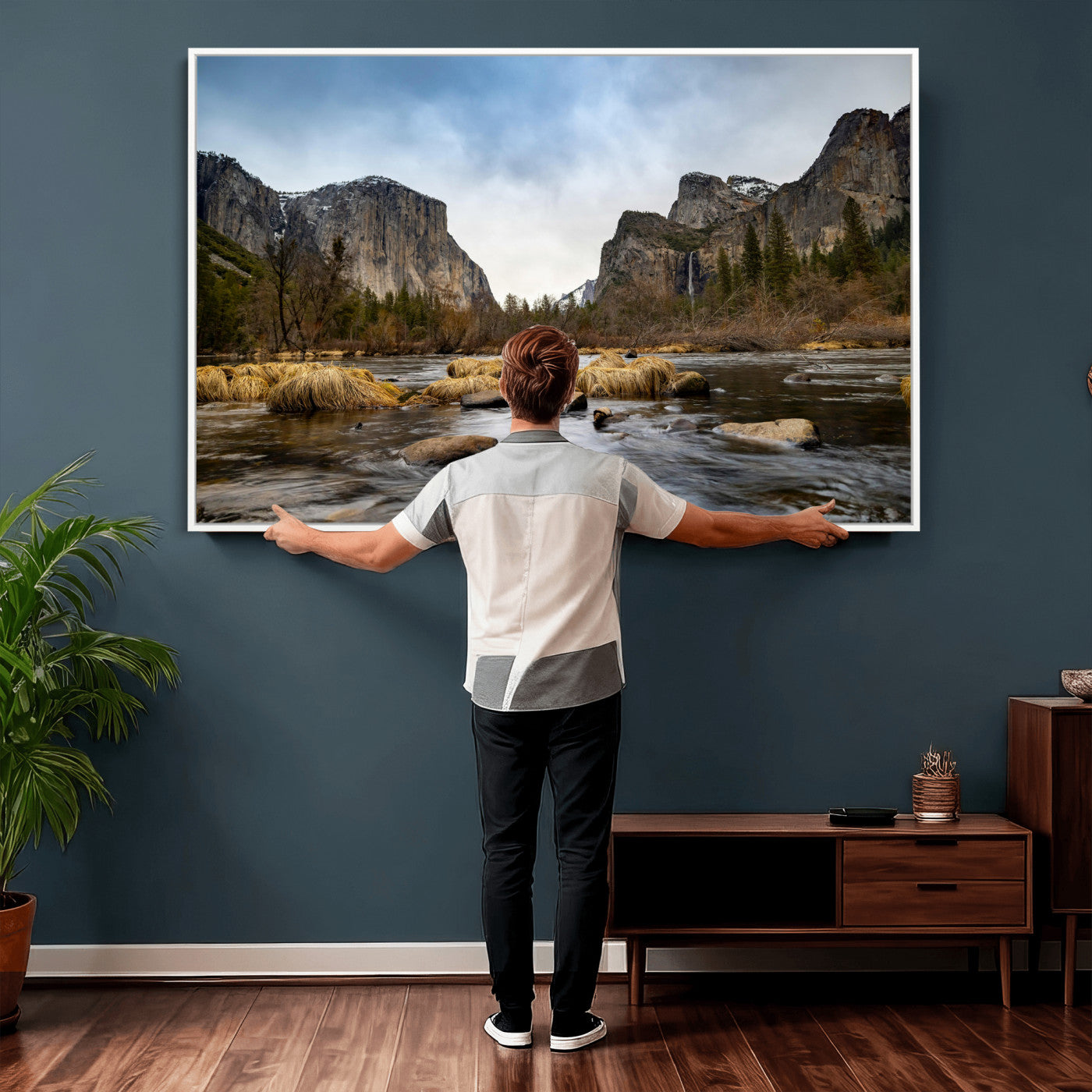 20458404-MGV-CV-36X24 - Yosemite Valley Mountain Landscape Wall Art Canvas Print, Granite Cliff Forest Valley Canvas Print, California National Park Scenic Art Printing