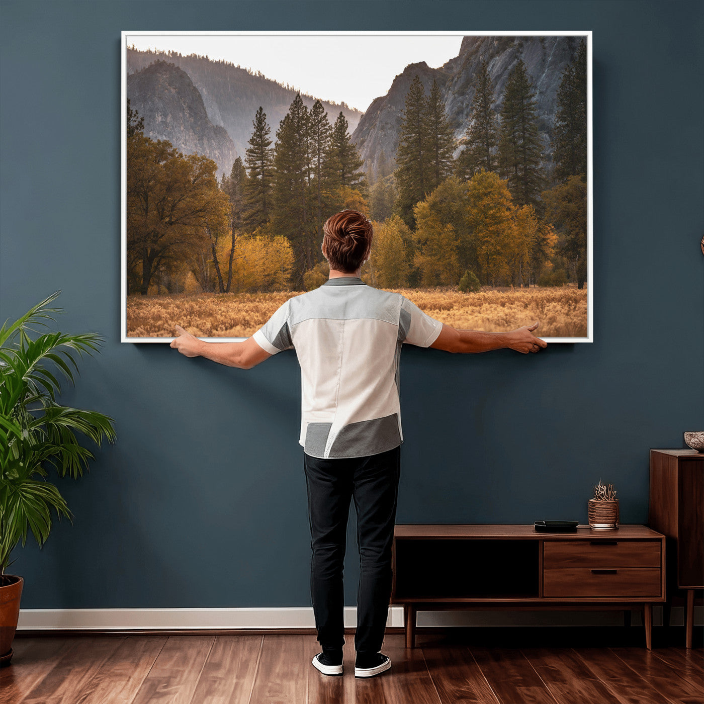 61682763-MGV-CV-36X24 - Yosemite Valley Autumn Forest Landscape Wall Art Canvas Print, Granite Mountain Pine Trees Canvas Print, California National Park Fall Scenic Art Printing