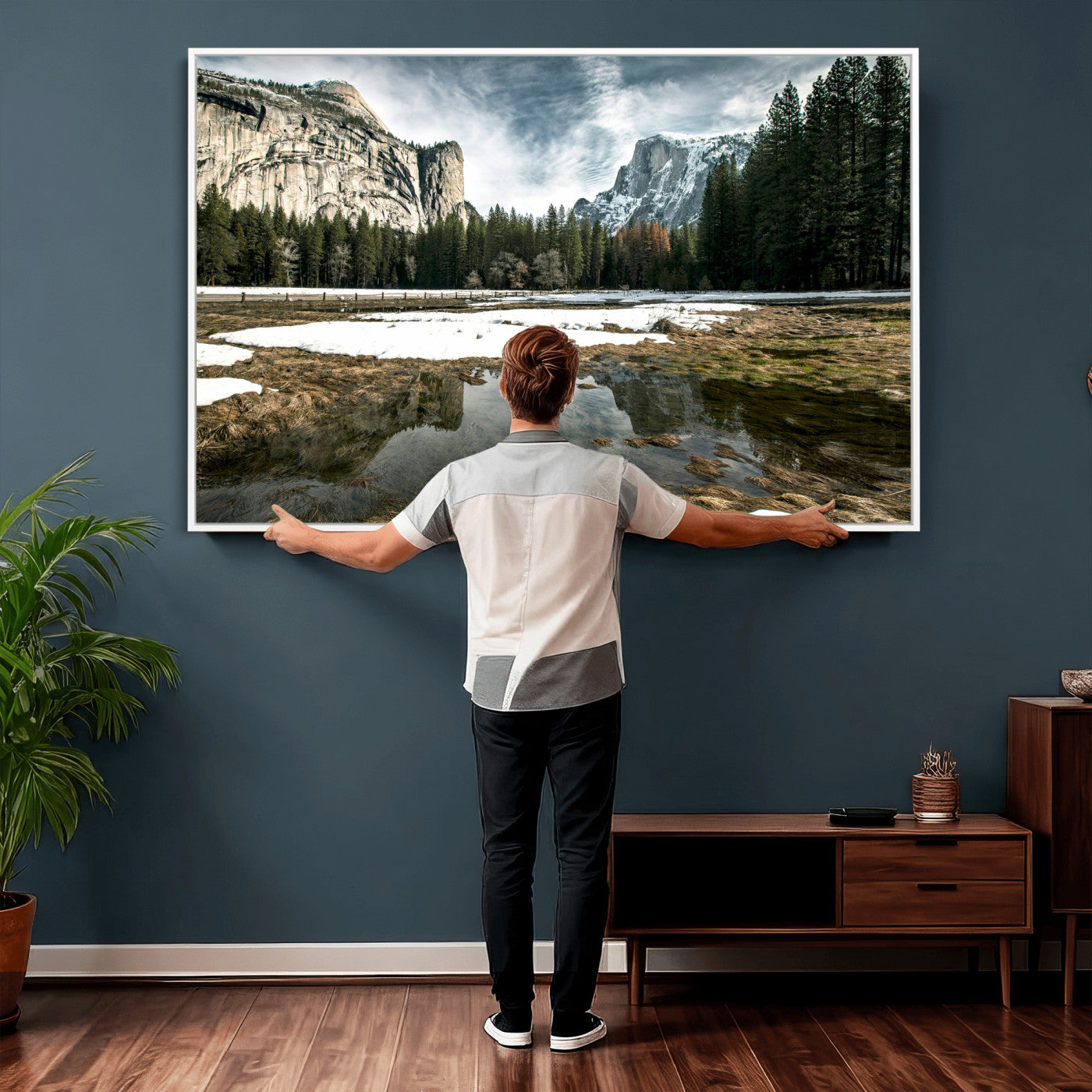 14527348-MGV-CV-36X24 - Yosemite Valley Mountain Landscape Wall Art Canvas Print, Granite Cliff Forest Valley Canvas Print, California National Park Scenic Art Printing