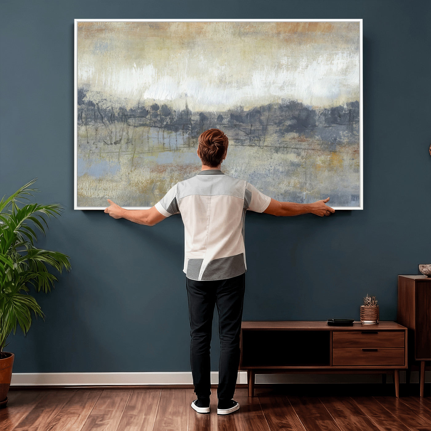 73973590-MGV-CV-36X24 - Abstract Neutral Landscape Painting Wall Art Canvas Print, Modern Minimal Texture Horizon Canvas Print, Beige Gray Contemporary Abstract Art Printing