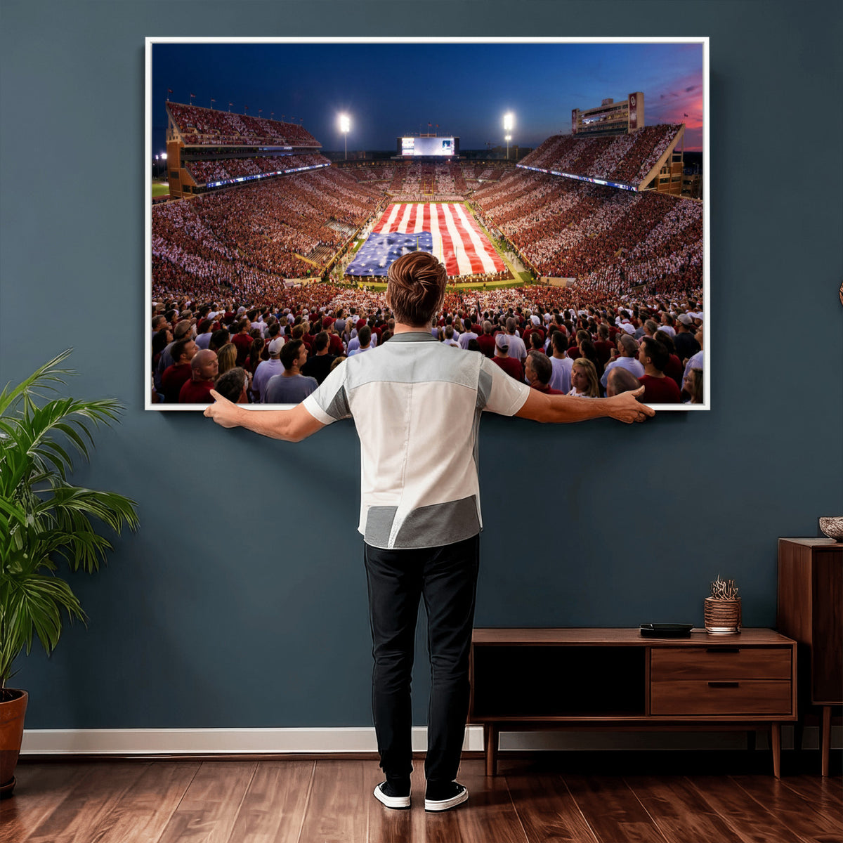 59917418-MGV-CV-36X24 - Oklahoma Memorial Stadium Wall Art Canvas Print | Oklahoma Sooners Football Artwork for Home, Office, and Sports Room Decor