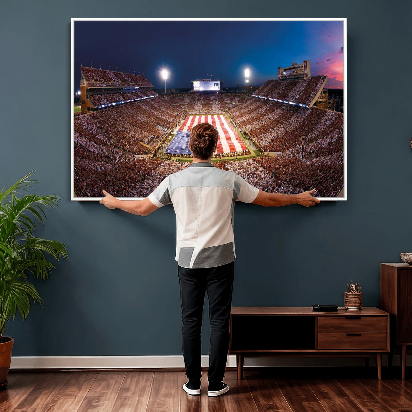 59917418-MGV-CV-36X24 - Oklahoma Memorial Stadium Wall Art Canvas Print – Oklahoma Sooners Football Artwork for Home, Office, and Sports Room Decor