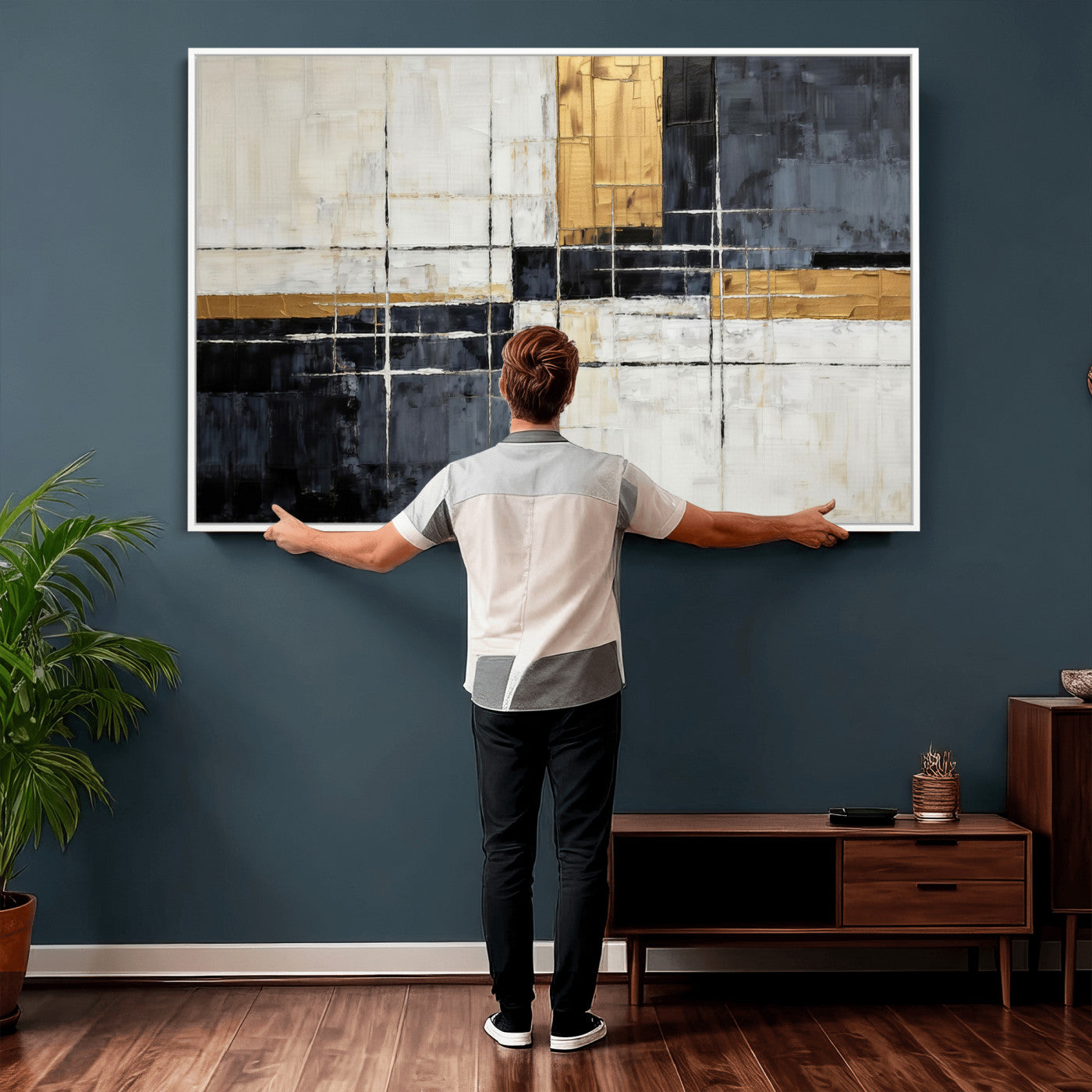 78975677-MGV-CV-36X24 - Gold Abstract Wall Art Canvas Print, Modern Luxury Geometric Painting Wall Decor for Living Room and Office