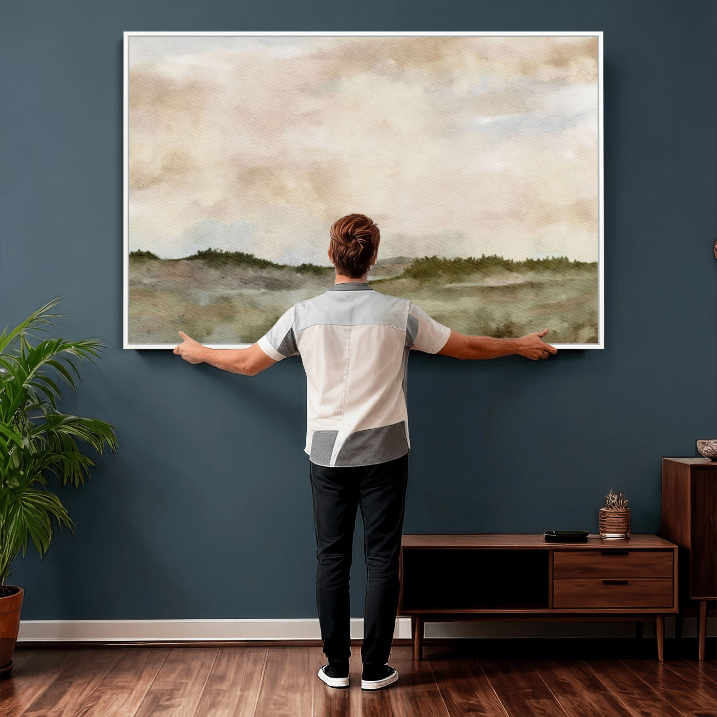 13578069-MGV-CV-36X24 - Abstract Landscape Wall Art Canvas Print, Watercolor Pastoral Landscape Painting Wall Decor for Modern Farmhouse Interiors