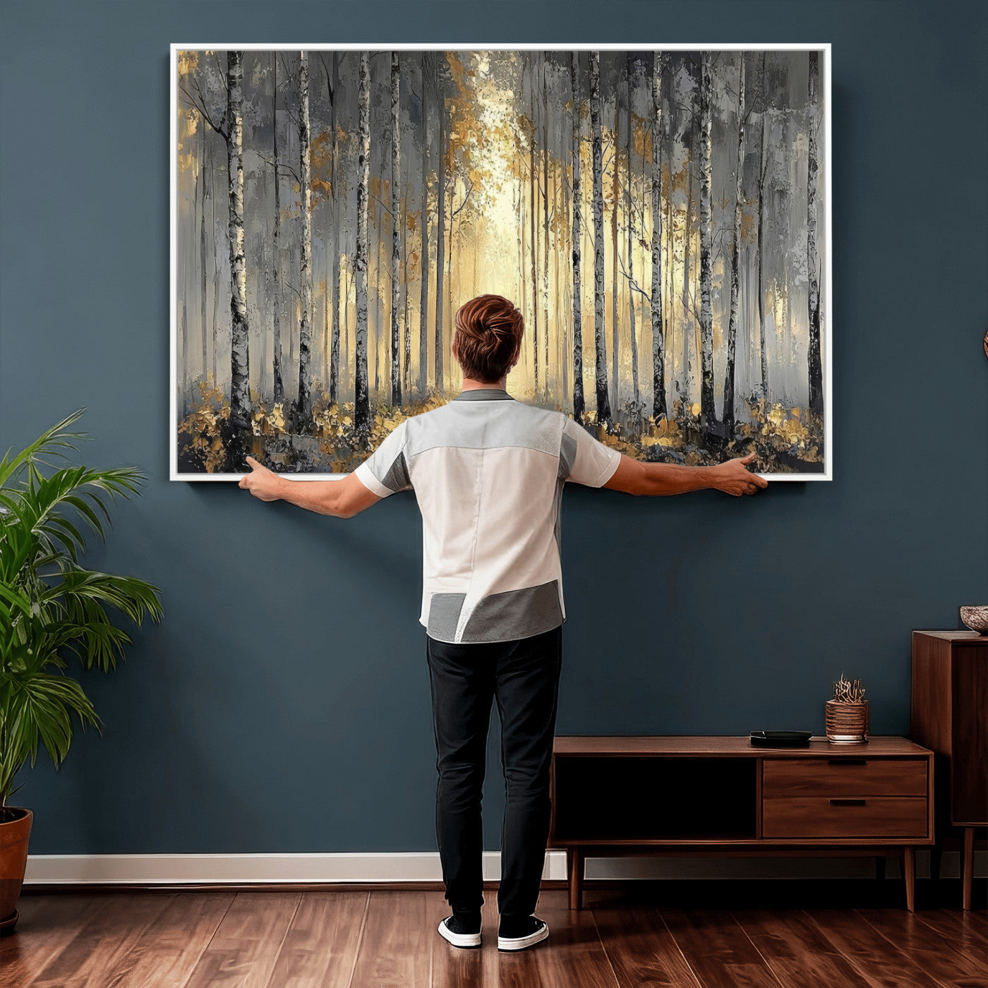 41017042-MGV-CV-36X24 - Abstract Birch Forest Wall Art Canvas Print – Modern Neutral Woodland Landscape Artwork for Living Room Decor