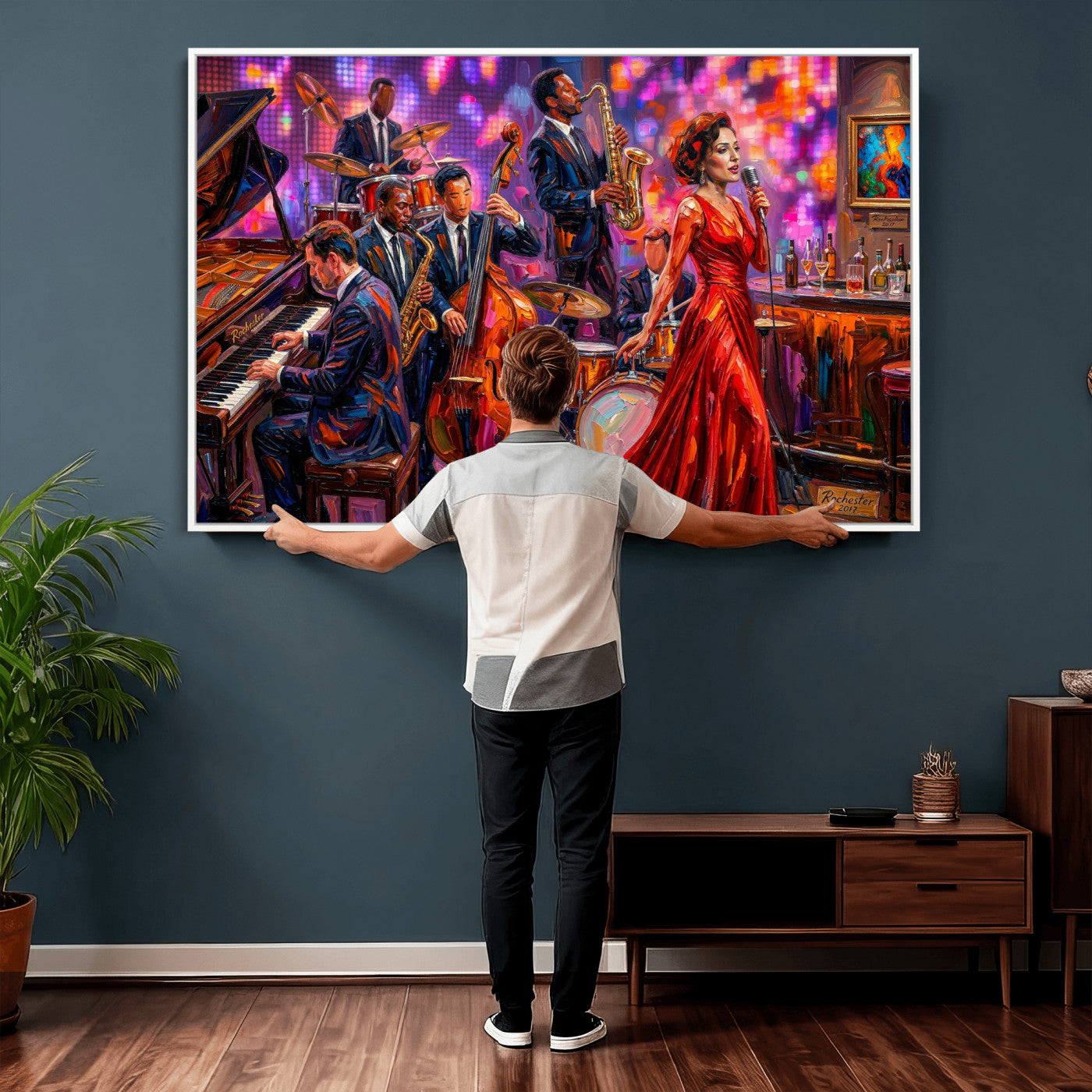 620930J20-MGV-CV-36X24 - Jazz Band Canvas Wall Art — Jazz Club Singer Saxophone Print | Music Wall Decor | Bar Restaurant Art | Music Lover Gift | Jazz Home Decor