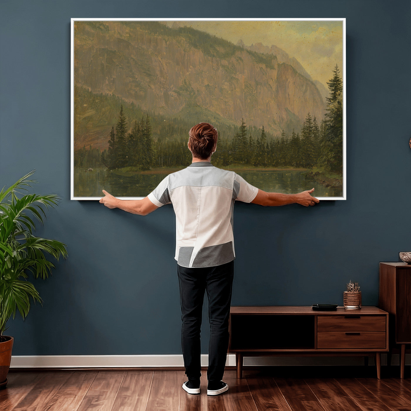 76844524-MGV-CV-36X24 - Frederic Edwin Church Hintersee Canvas Print, Hudson River School Mountain Lake Painting 1868, American Romantic Landscape, Vintage Nature Wall Art