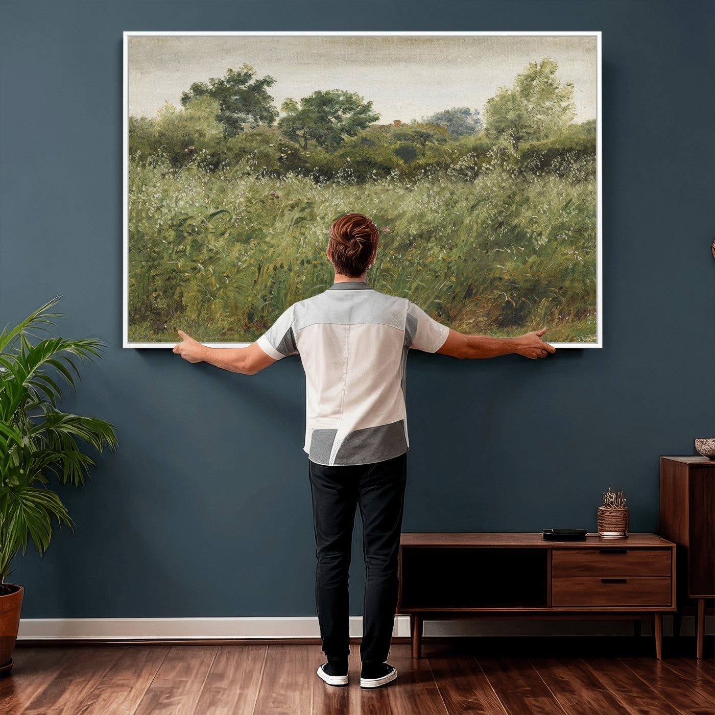 92328261-MGV-CV-36X24 - Wildflower Meadow Canvas Wall Art, Impressionist Overgrown Field Painting Print, Vintage Green Nature Decor, Cottagecore Botanical Art, Living Room Print