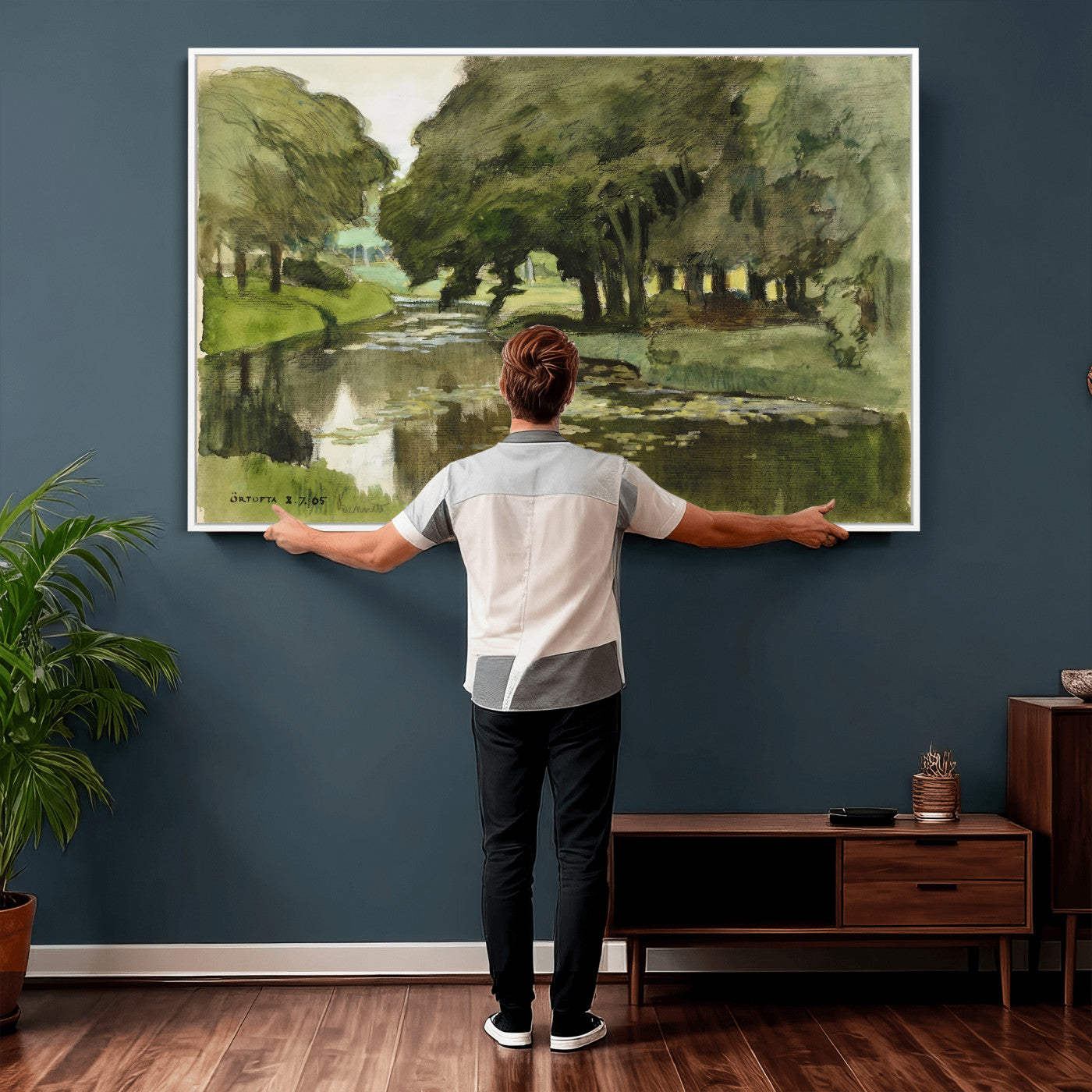 54446767-MGV-CV-36X24 - Anders Zorn Watercolor Canvas Print, Örtofta 1905 Swedish River Landscape, Impressionist Nature Art, Scandinavian Wall Decor, Plein Air Painting Print