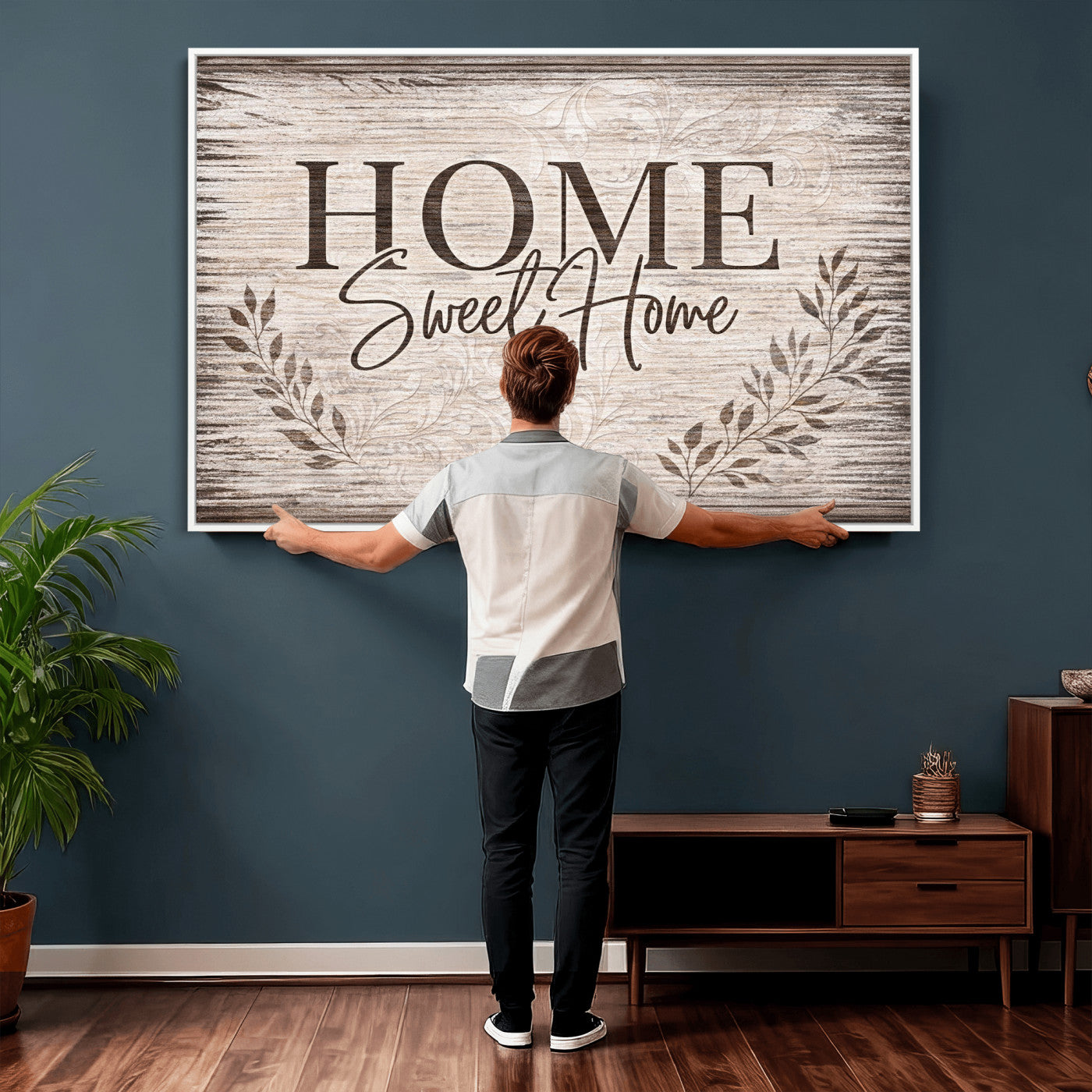 81157008S-MGV-CV-36X24 - Home Sweet Home Wall Art Canvas Print, Floral Farmhouse Sign, Rustic Neutral Entryway Bedroom Living Room Decor