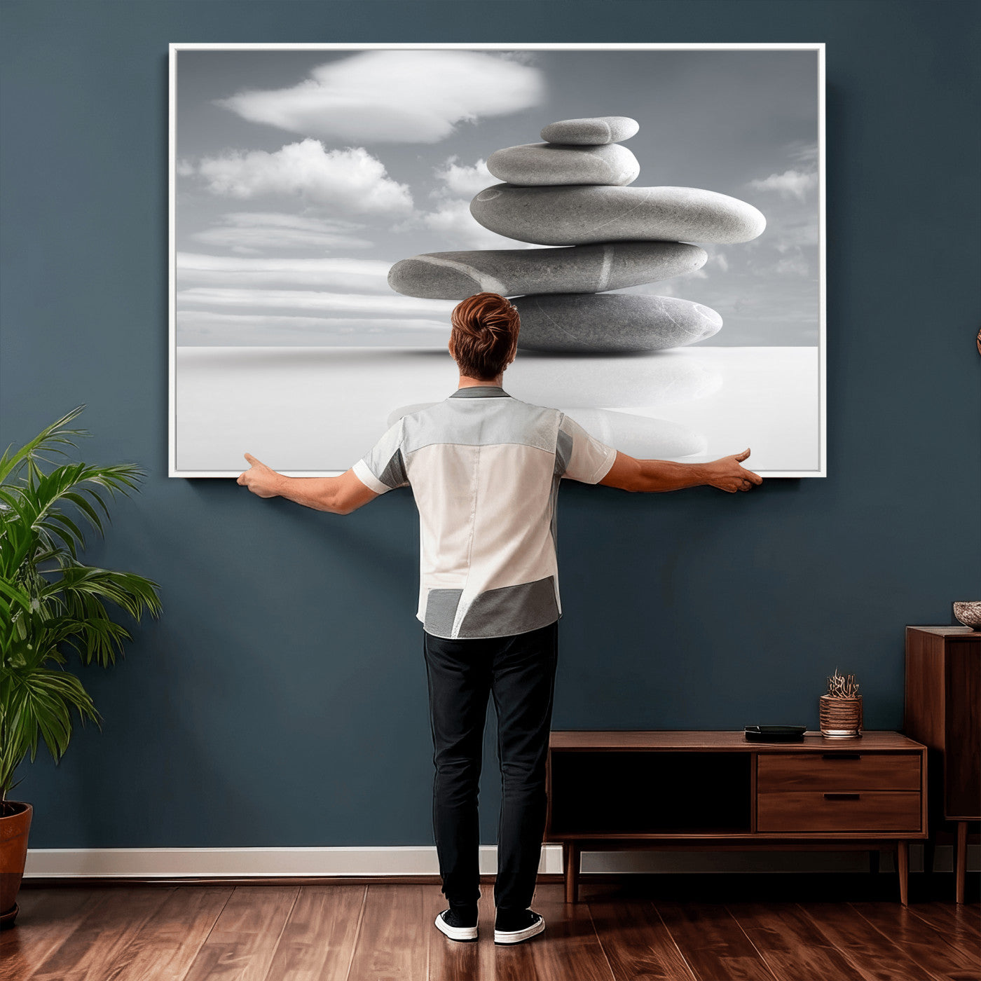 86426188-MGV-CV-36X24 - Zen Stone Wall Art Canvas Print, Balanced Rock Stack Framed Spa Artwork, Minimalist Meditation Decor for Living Room Bedroom Office Bathroom