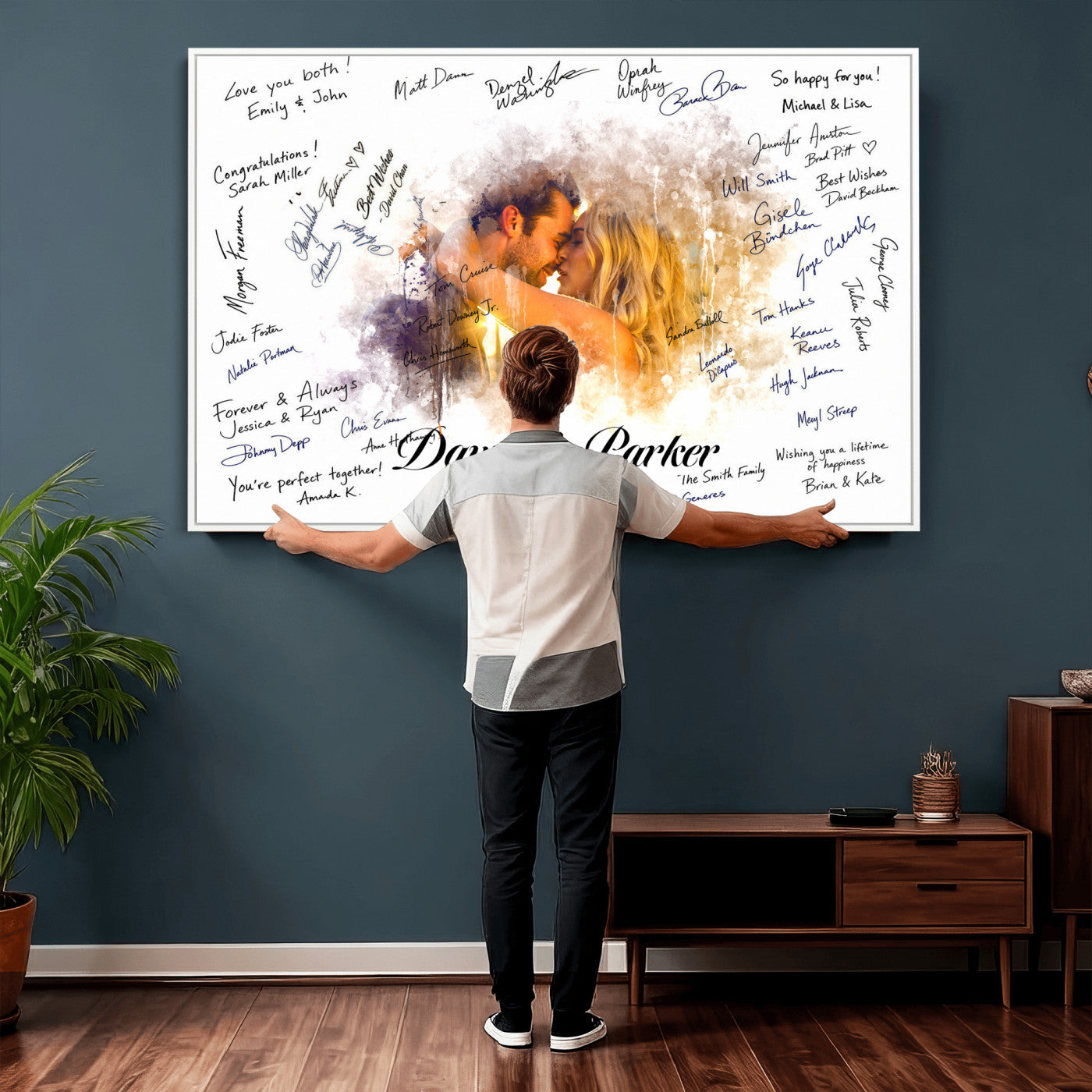 74713307-MGV-CV-36X24 - Wedding Guest Book Alternative Wall Art Canvas Print, Personalized Wedding Signature Poster, Custom Couple Photo Guestbook Canvas, Bridal Shower Reception Decor