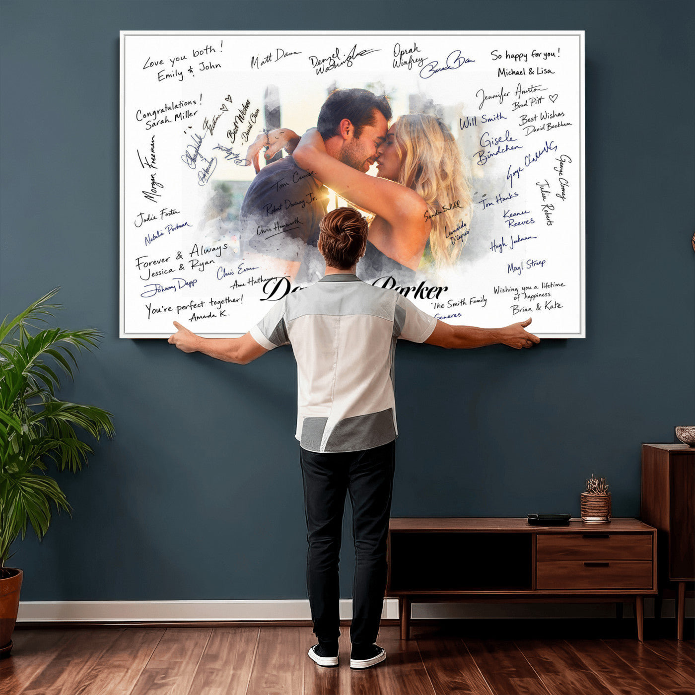 14788122-MGV-CV-36X24 - Wedding Guest Book Alternative Wall Art Canvas Print, Personalized Wedding Signature Poster, Custom Couple Photo Guestbook Canvas, Bridal Shower Reception Decor