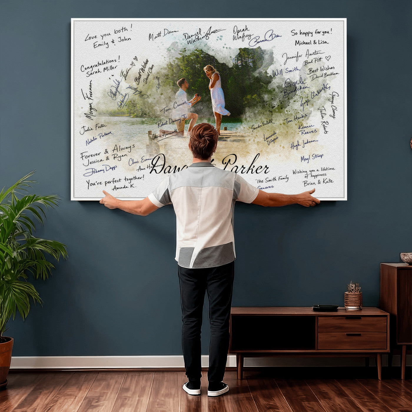 14326128-MGV-CV-36X24 - Wedding Guest Book Alternative Wall Art Canvas Print, Personalized Wedding Signature Poster, Custom Couple Photo Guestbook Canvas, Bridal Shower Reception Decor