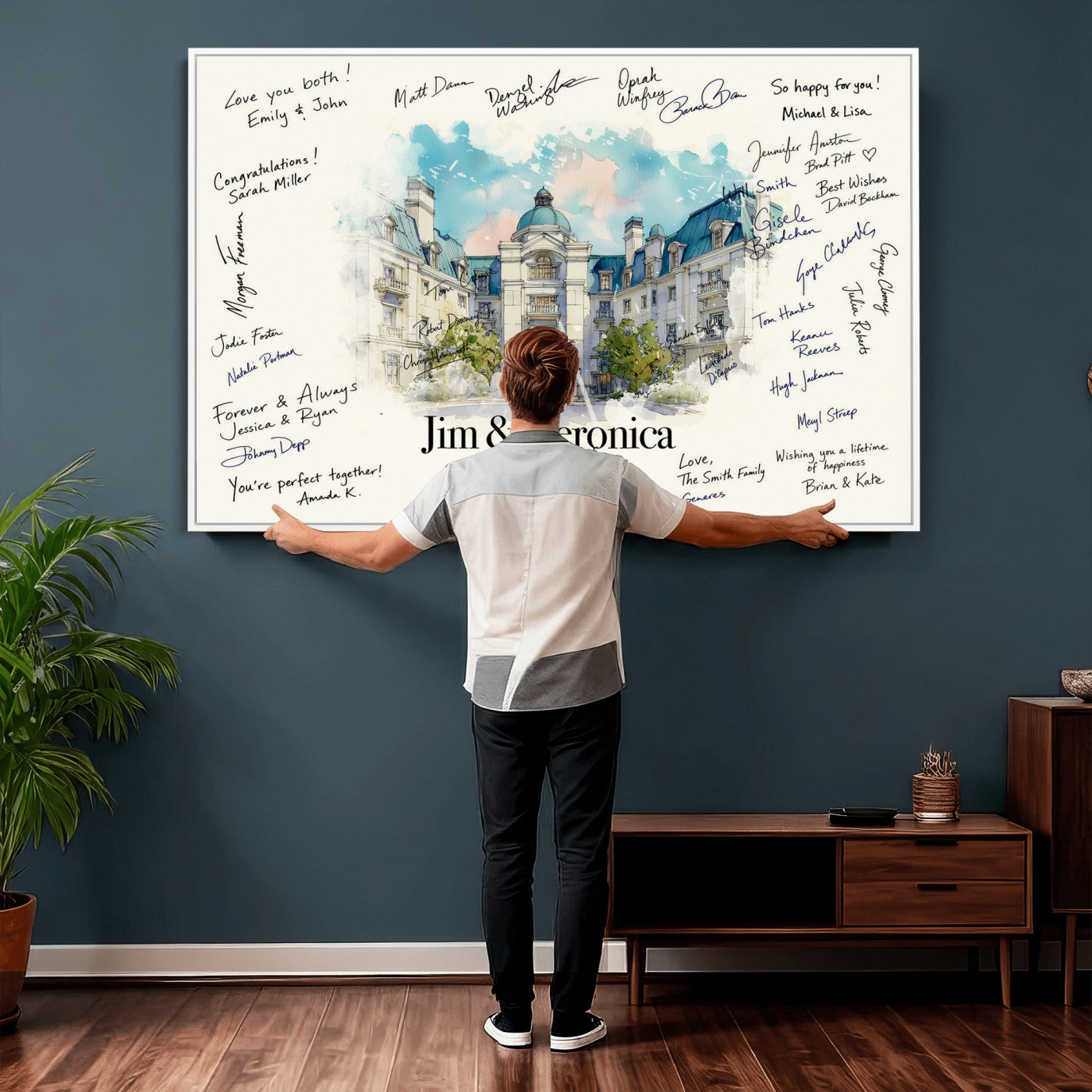 92760374-MGV-CV-36X24 - Wedding Guest Book Alternative Wall Art Canvas Print, Personalized Wedding Signature Poster, Custom Couple Photo Guestbook Canvas