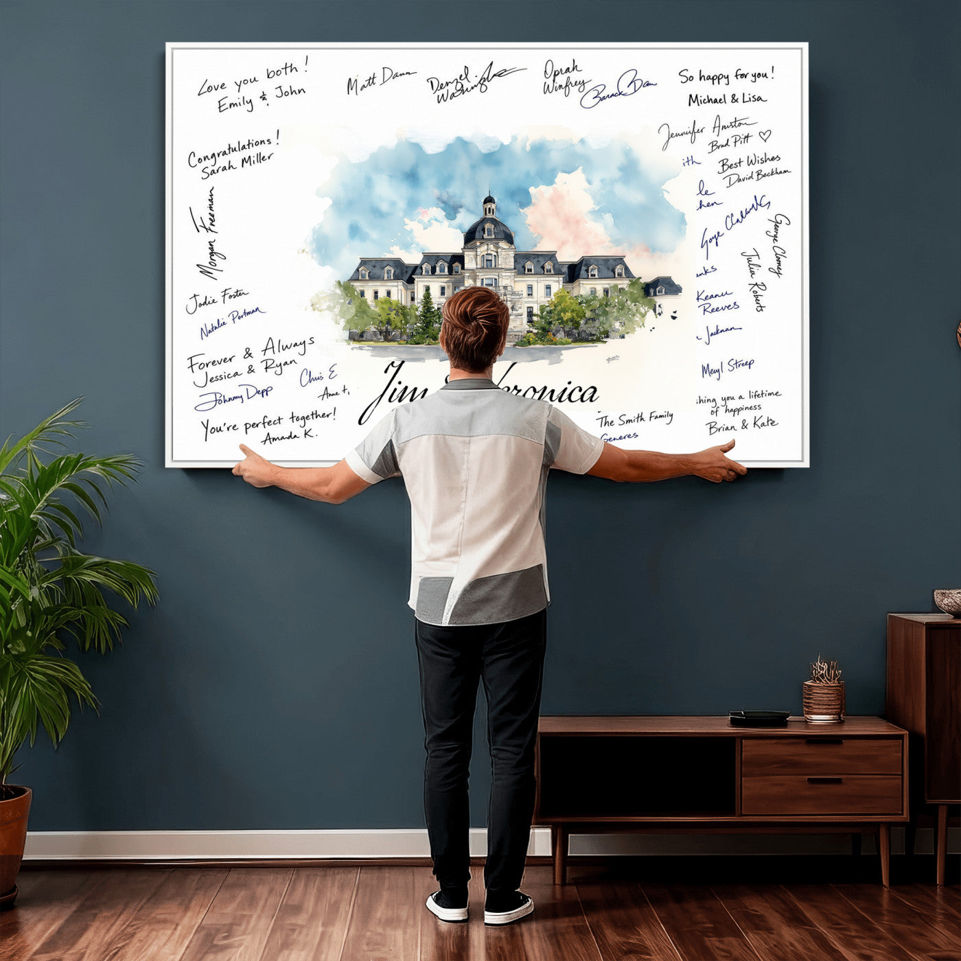 38232057-MGV-CV-36X24 - Wedding Guest Book Alternative Wall Art Canvas Print, Personalized Wedding Signature Poster, Custom Couple Photo Guestbook Canvas