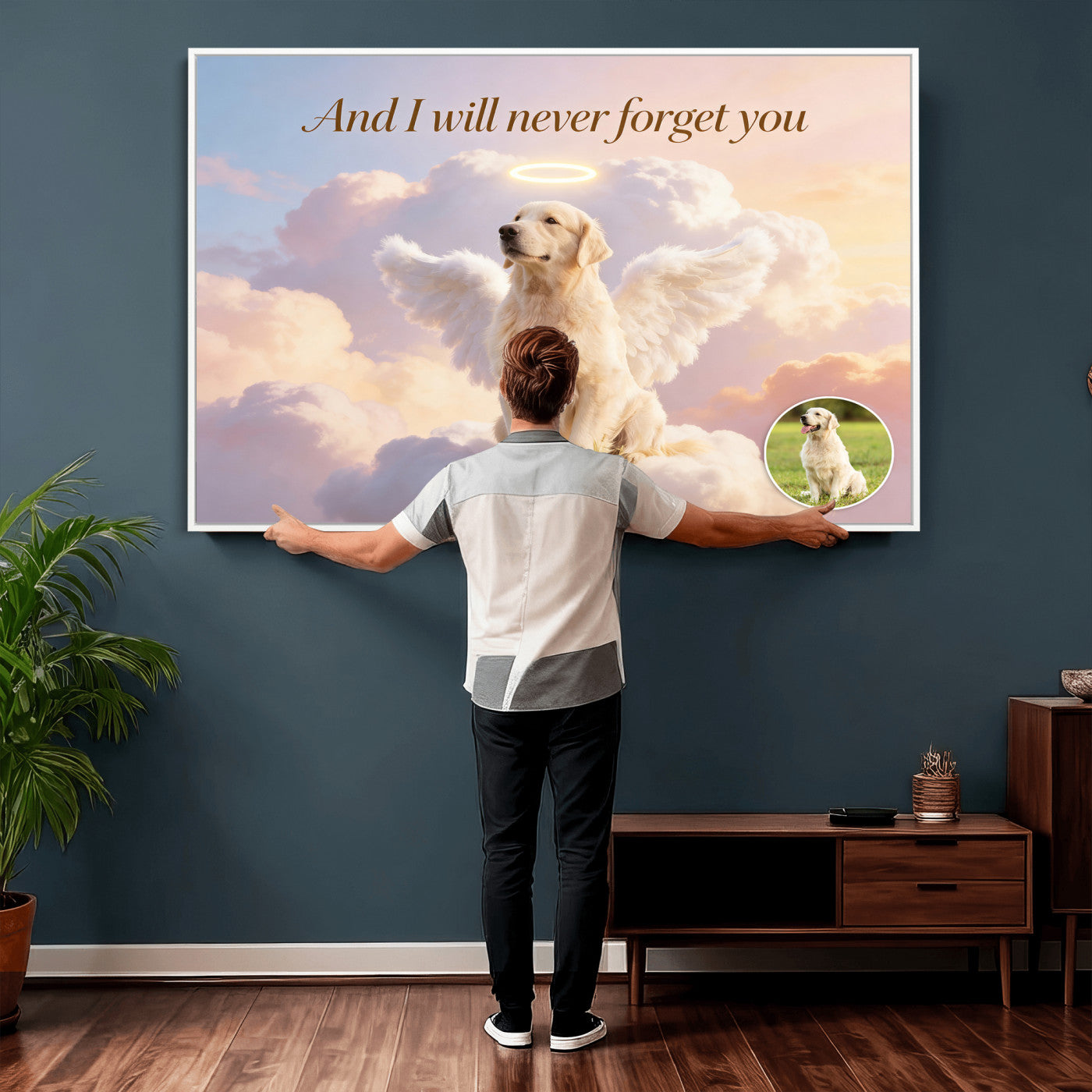 70743146-MGV-CV-36X24 - Pet Memorial Wall Art Canvas Print, Custom Dog Memorial Portrait, Personalized Angel Pet Loss Gift, Angel Wings Puppy Print