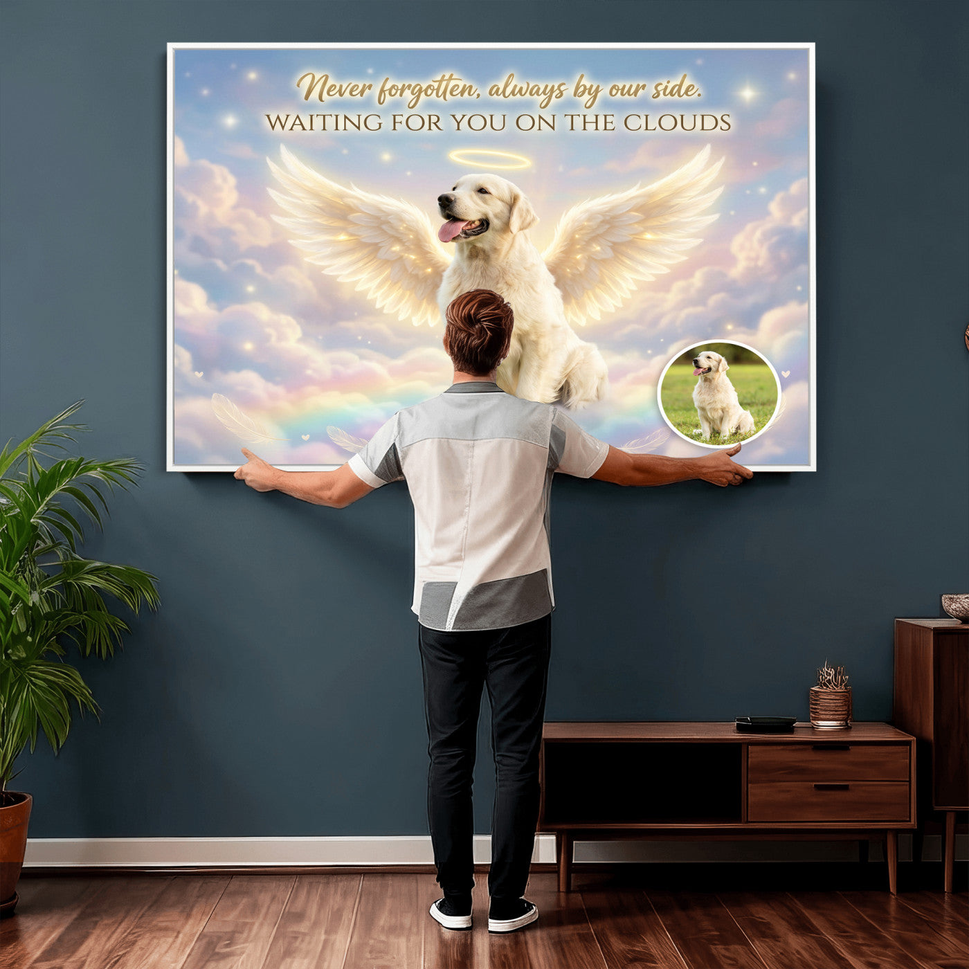 89664149-MGV-CV-36X24 - Pet Memorial Wall Art Canvas Print, Custom Dog Memorial Portrait, Personalized Angel Pet Loss Gift, Angel Wings Puppy Print