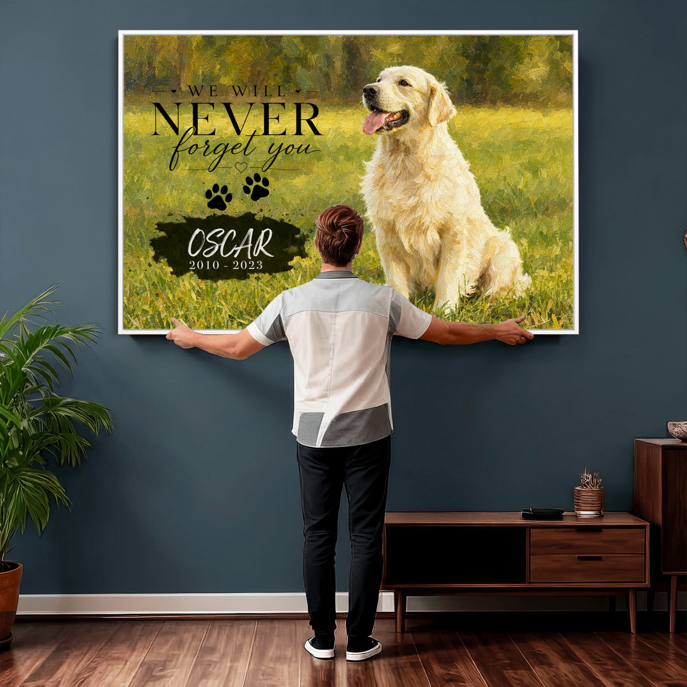 38460512P2-MGV-CV-36X24 - Pet Memorial Wall Art Canvas Print, Custom Dog Memorial Portrait, Personalized Angel Pet Loss Gift, Angel Wings Puppy Print