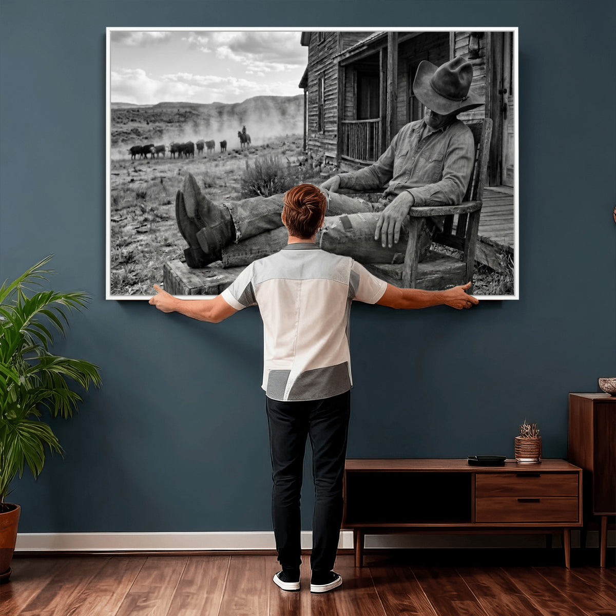 94461975S-MGV-CV-36X24 - Vintage Sleeping Cowboy Wall Art Canvas Print, Western Home Decor