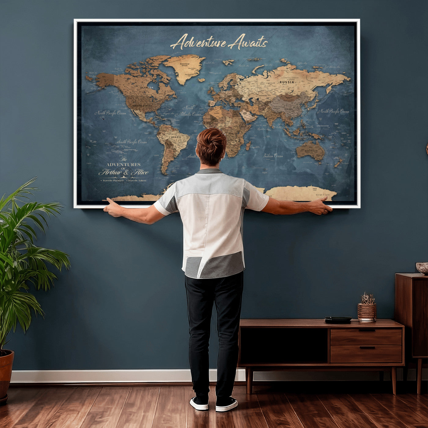 14637271-MGV-CV-36X24 - Custom Push Pin World Map Canvas | Personalized Travel Tracker | Wedding Anniversary Gift for Couples | Adventure Map Wall Art with Pins
