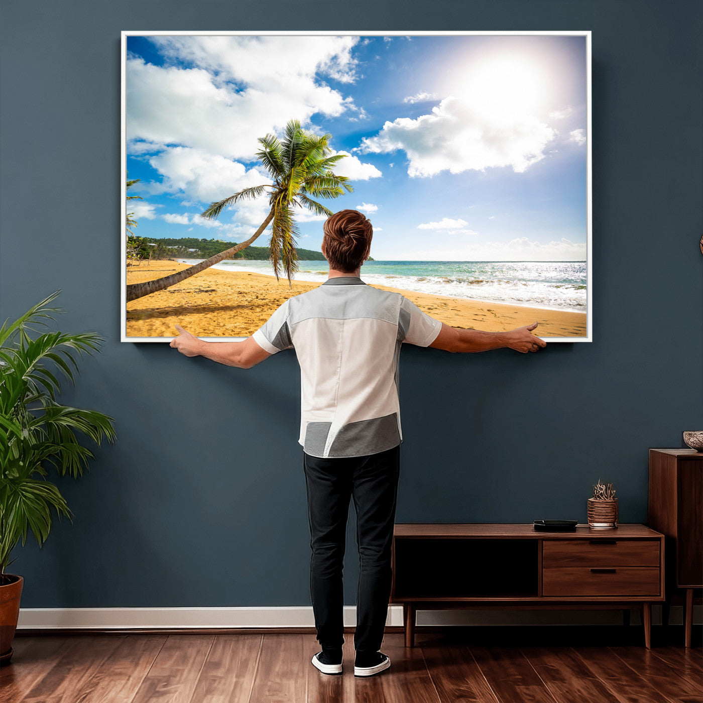 79108949-MGV-CV-36X24 - Tropical Beach Canvas Wall Art, Palm Tree Ocean Photo Print, Coastal Living Room Decor, Turquoise Sea Beach House Art, Summer Wall Art
