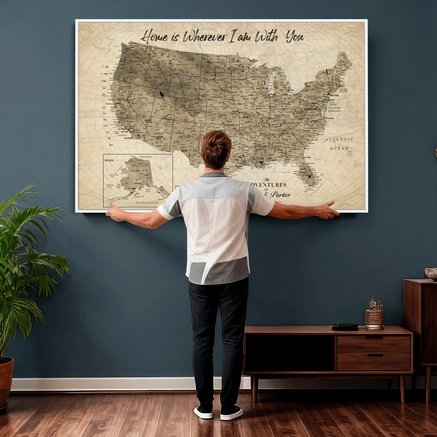 25440520-MGV-CV-36X24 - Personalized United States Map Canvas Wall Art with Push Pins Detailed