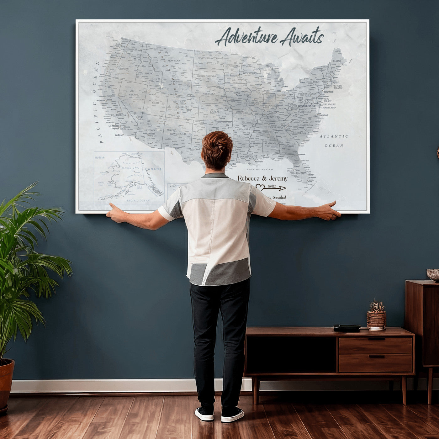 66120672-MGV-CV-36X24 - Personalized America Push Pin Travel Map Canvas Wall Art for Custom Family Gift