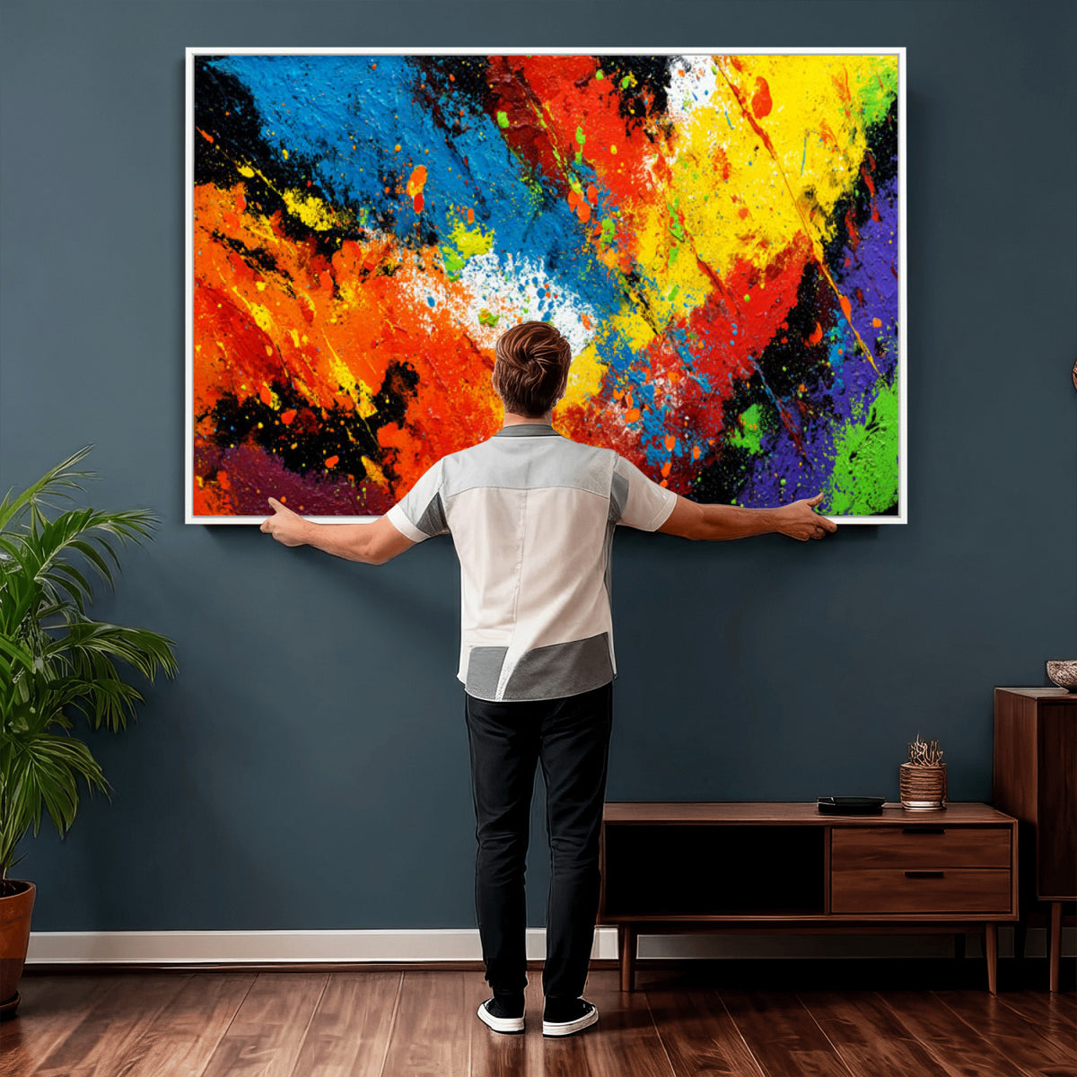 74888753-MGV-CV-36X24 - Vibrant Blue Abstract Canvas Wall Art Colorful Impasto Oil Painting Print