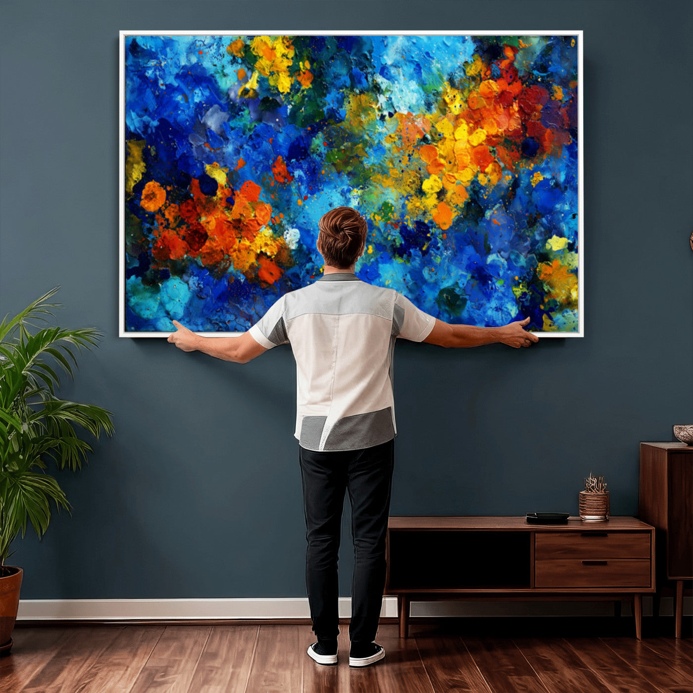 52431611-MGV-CV-36X24 - Vibrant Blue Abstract Canvas Wall Art Colorful Impasto Oil Painting Print