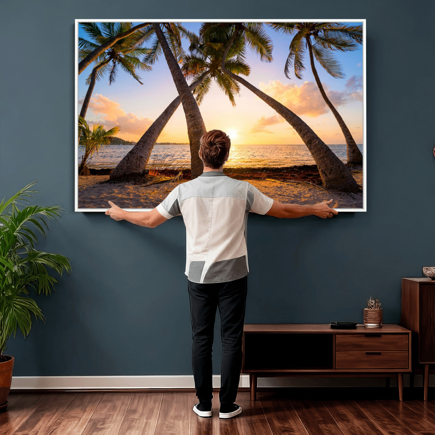 75123213-MGV-CV-36X24 - Tropical Island Coconut Palm Trees Sunset Wall Art Canvas Print - Turquoise Beach Print for Nautical Home Decor