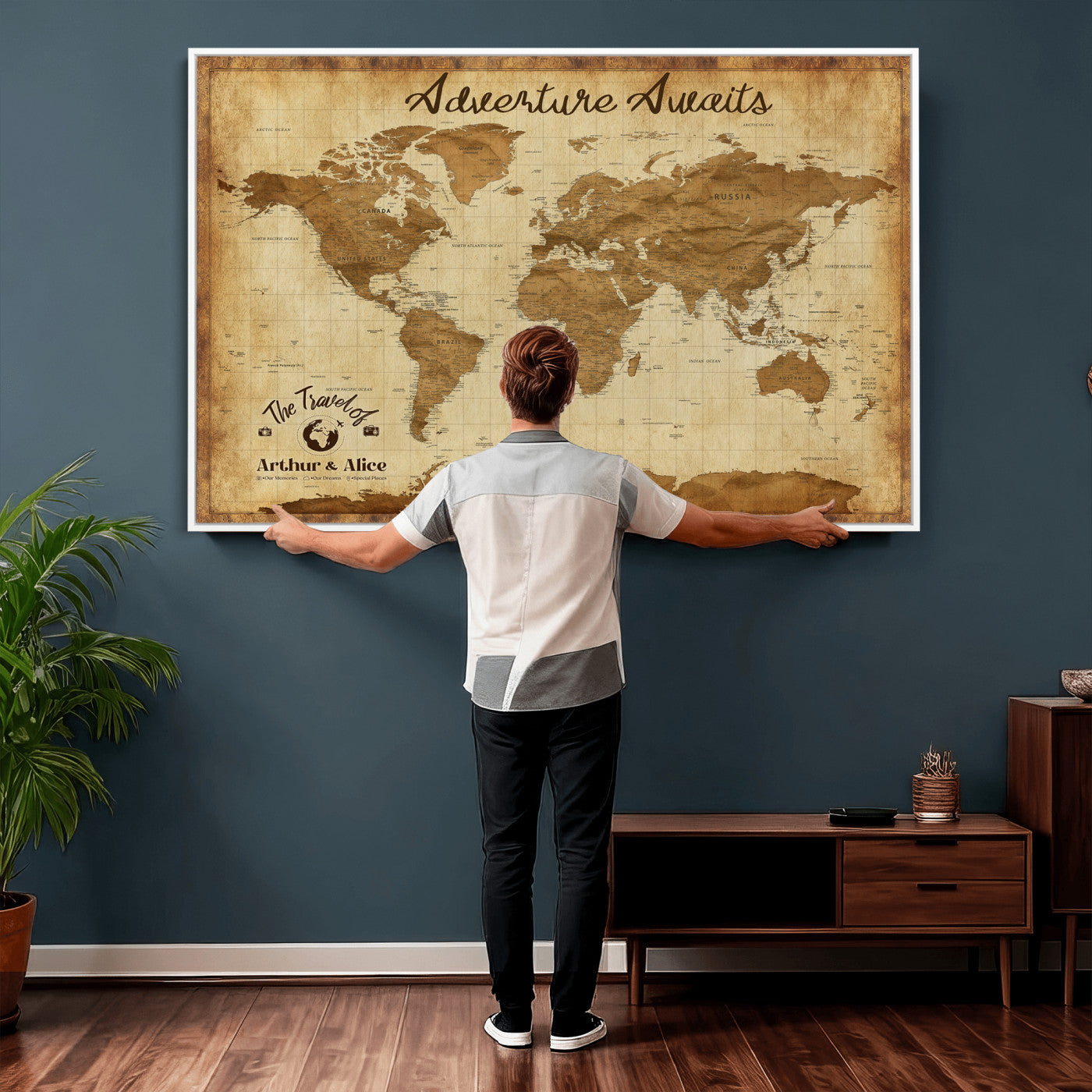 43427501-MGV-CV-36X24 - Custom Push Pin World Map Canvas Print – Personalized Travel Map Wall Art