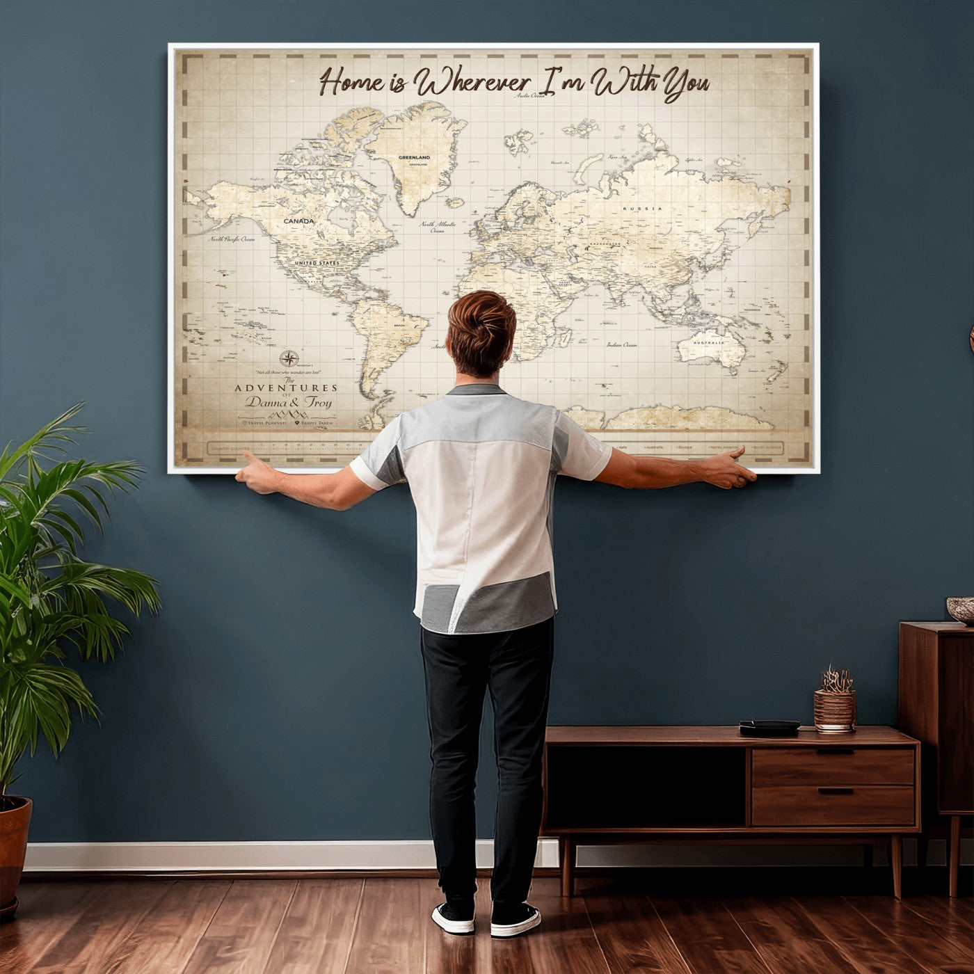 40086720-MGV-CV-36X24 - Custom Push Pin World Map Canvas Print – Personalized Travel Map Wall Art