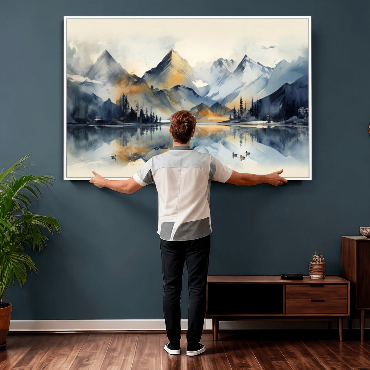 10196184T-MGV-CV-36X24 - Abstract Lake Mountain Wall Art Canvas Print