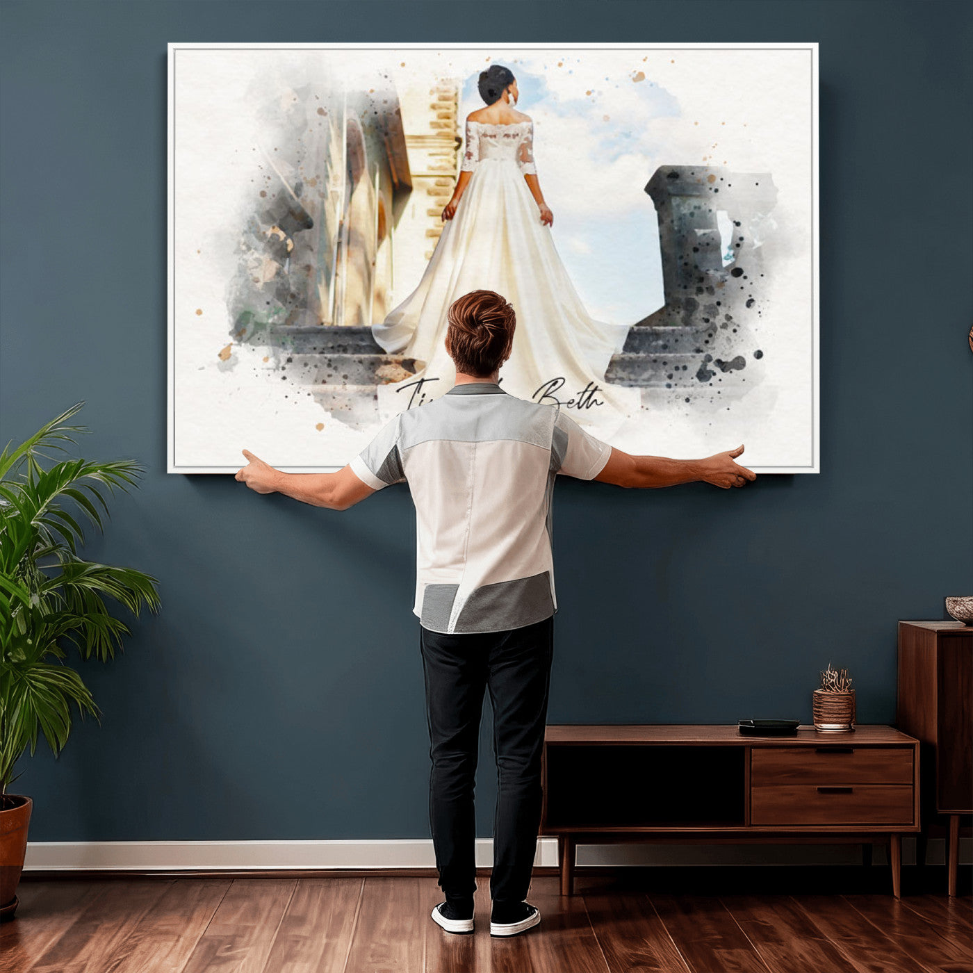22778251-MGV-CV-36X24 - Watercolor Couple Portrait from Photo, Custom Wedding Anniversary Gift for Wife Husband Parents, Engagement Gift for Friend, Custom Gift