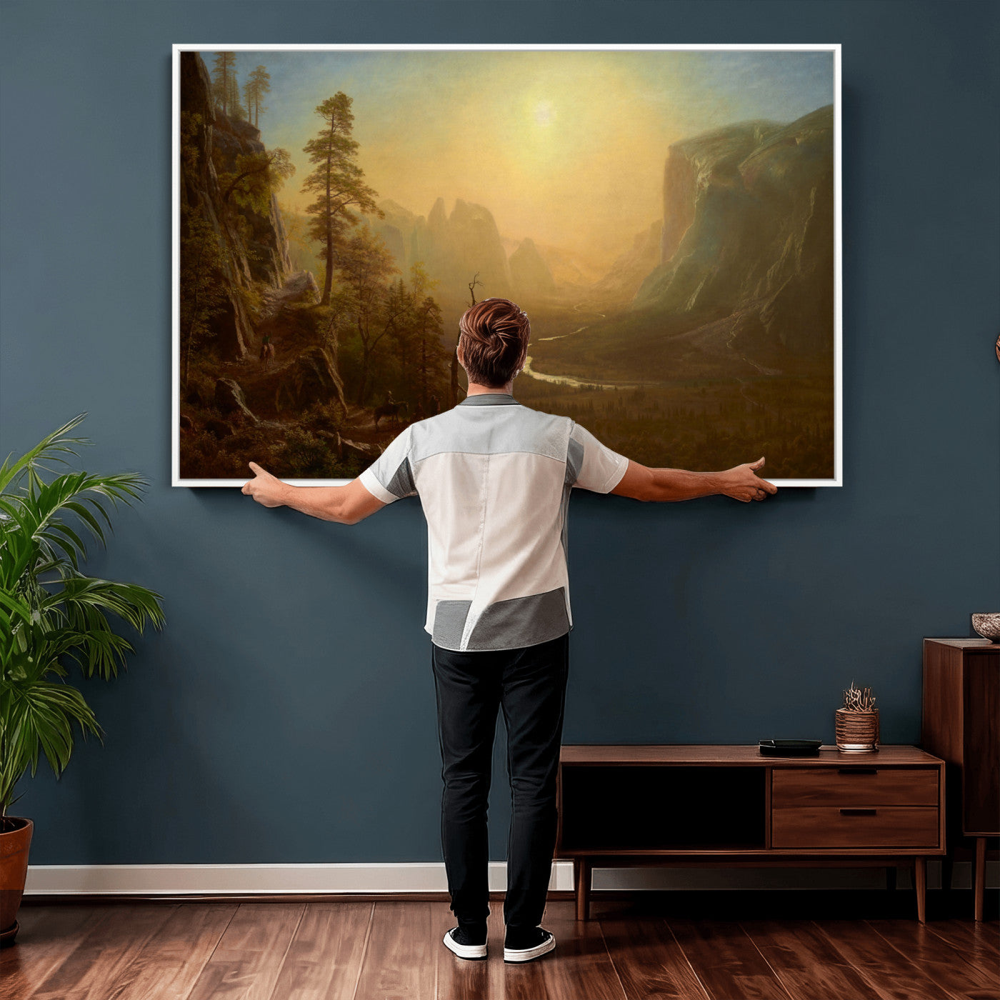 32350988-MGV-CV-36X24 - Albert Bierstadt Among the Sierra Nevada California Yosemite Wall Art Canvas Print, Classic Fine Art Painting Print