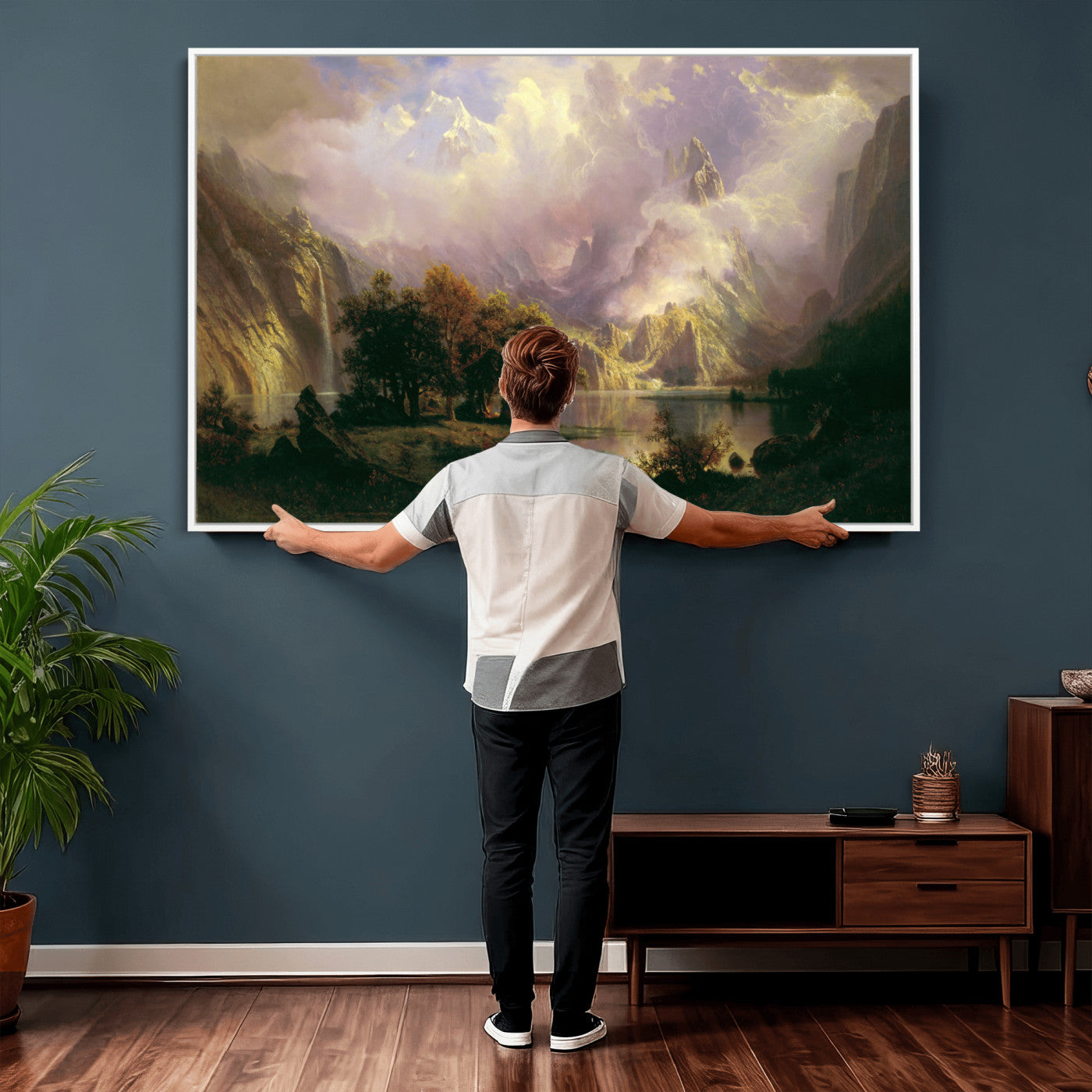 49189463-MGV-CV-36X24 - Albert Bierstadt Rocky Mountain Landscape Wall Art Canvas Print, Classic Fine Art Painting Print