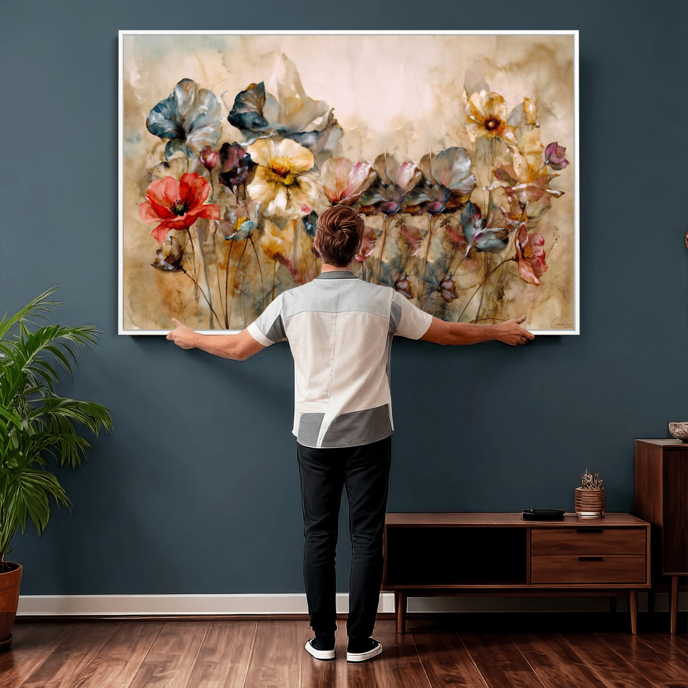 11407233-MGV-CV-36X24 - Vintage Dried Floral Meadow Wall Art Canvas Print, Translucent Watercolor Flowers Painting Print