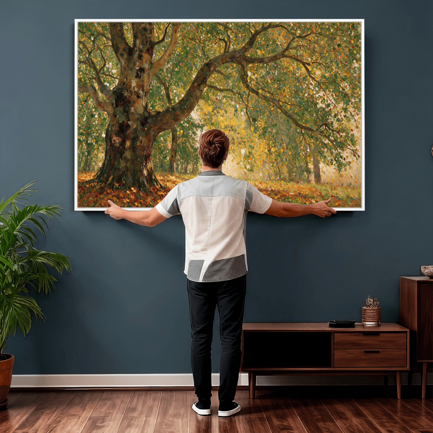 52555601-MGV-CV-36X24 - Claude Monet Style The Bodmer Oak Fontainebleau Forest Wall Art Canvas Print, Autumn Landscape Painting Print