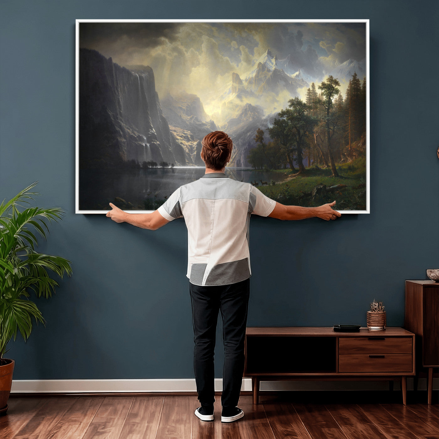 63266254-MGV-CV-36X24 - Albert Bierstadt Among the Sierra Nevada California Wall Art Canvas Print, Landscape Painting Print