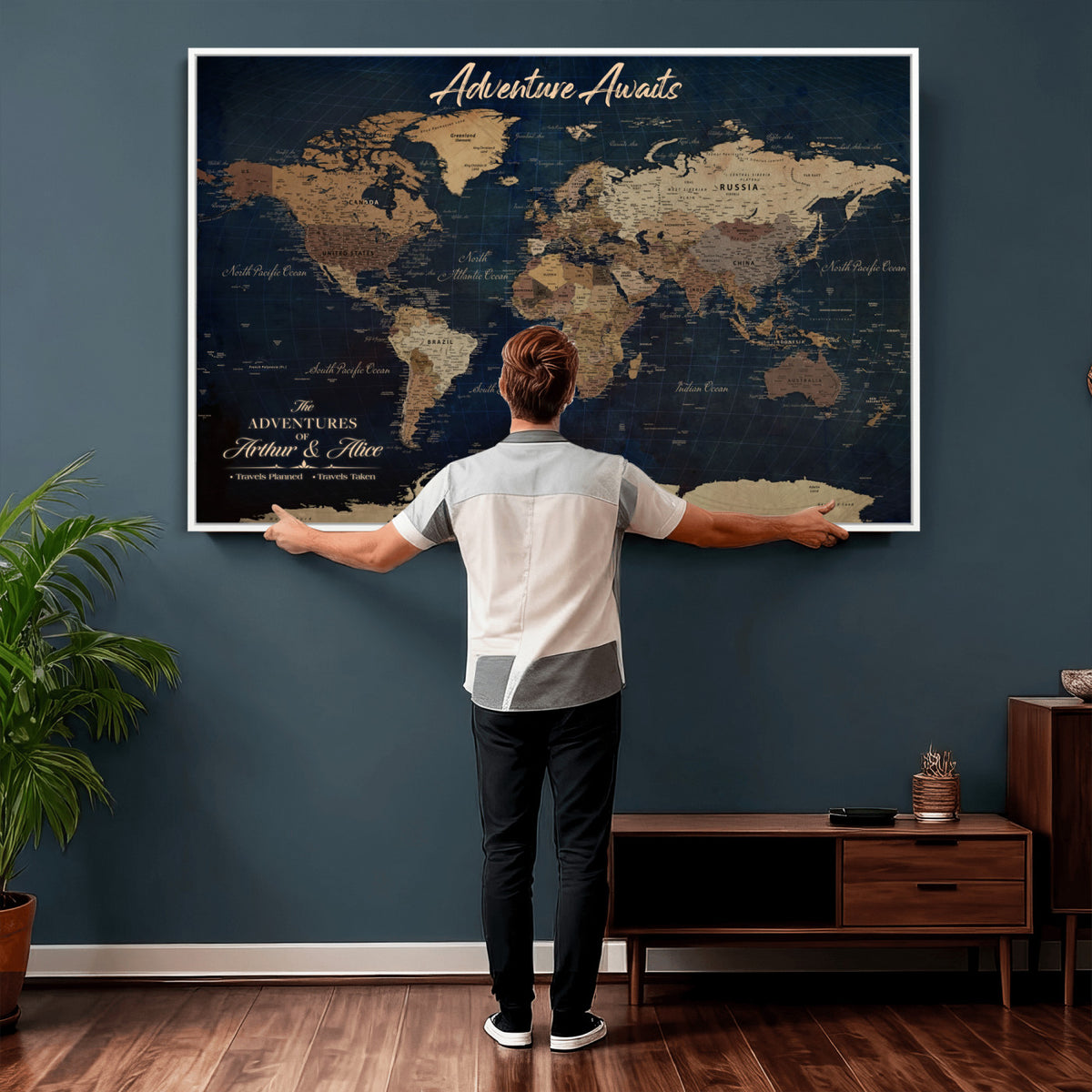 74477969-MGV-CV-36X24 - Custom Push Pin World Map Canvas | Personalized Travel Tracker | Wedding Anniversary Gift for Couples | Adventure Map Wall Art with Pins