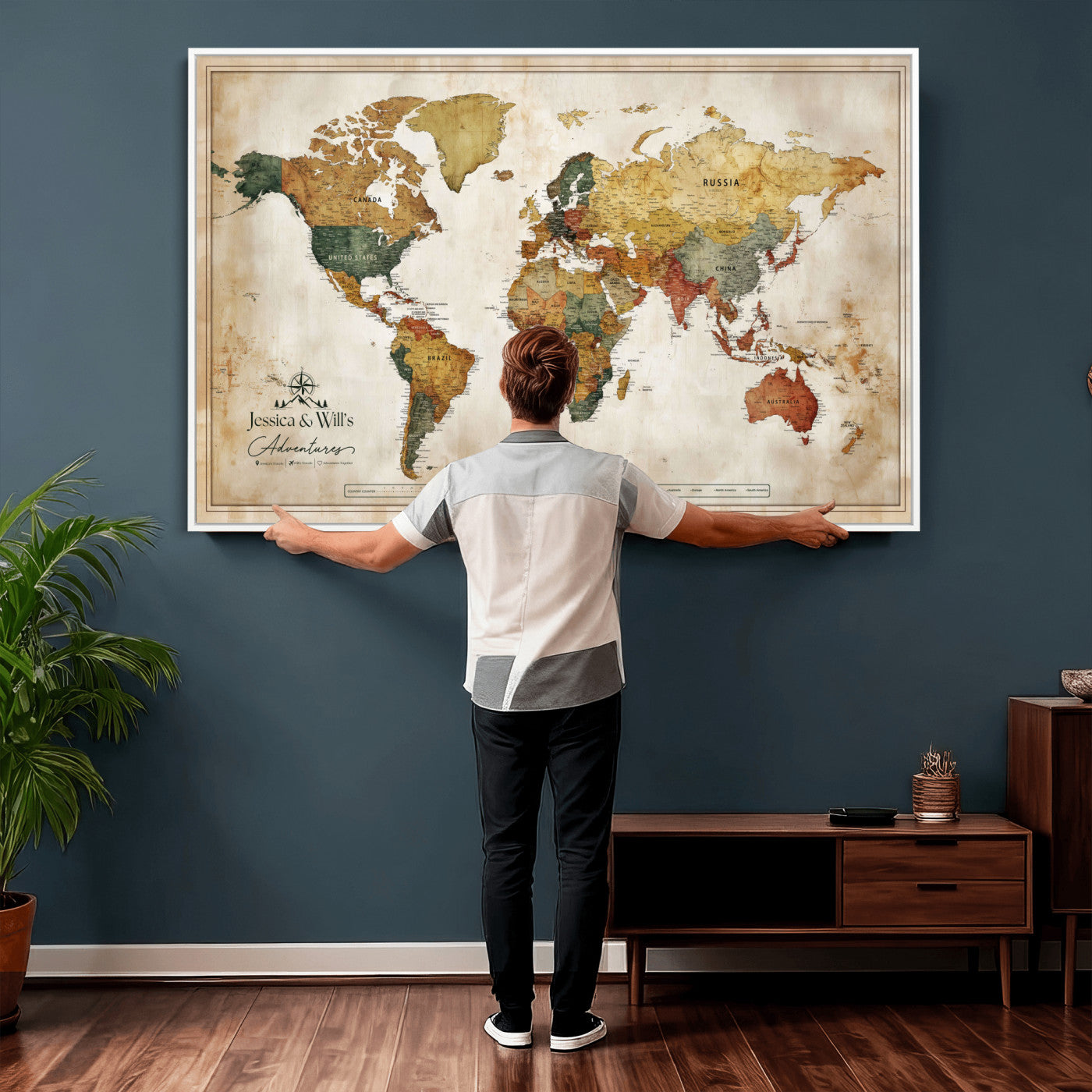 19542567-MGV-CV-36X24 - Custom Push Pin World Map Canvas | Personalized Travel Tracker | Wedding Anniversary Gift for Couples | Adventure Map Wall Art with Pins