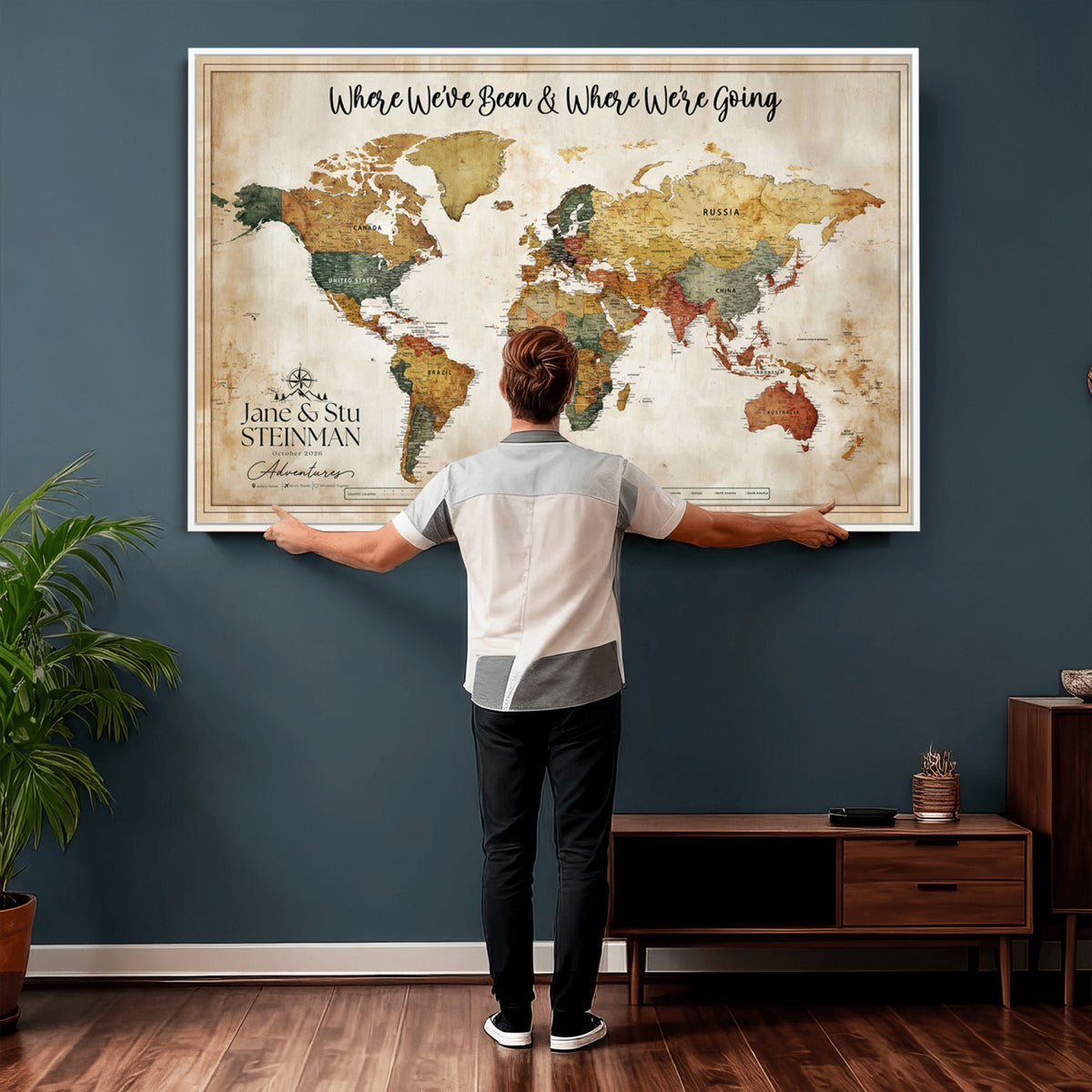 19542567-MGV-CV-36X24 - Custom Push Pin World Map Canvas | Personalized Travel Tracker - NEWMAP-167