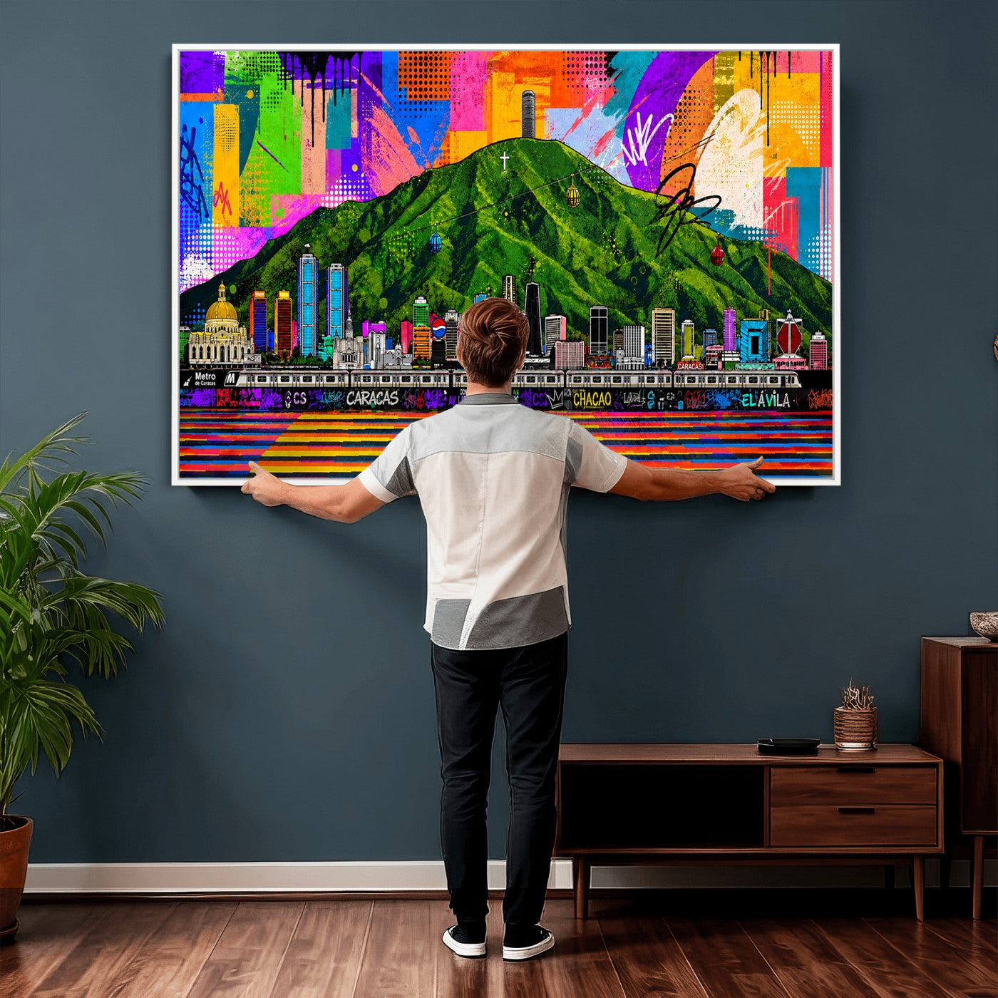 86696255-MGV-CV-36X24 - Mount Ávila, Caracas, Venezuela Wall Art Print by Artist Yorlette - Graffiti Caracas Skyline Canvas Art, Colorful Street Artwork - Venezuela El Avila Poster Print