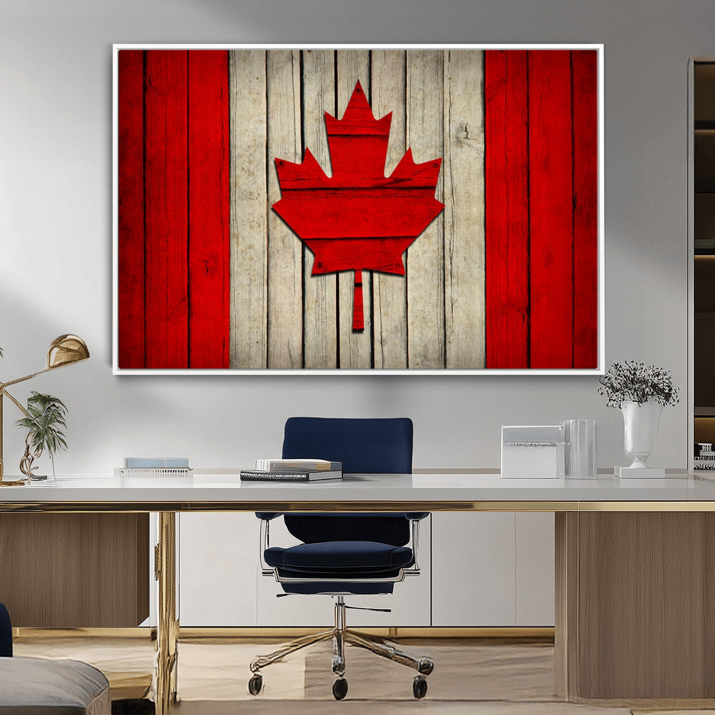 22674-MGV-CV-36X24-Rustic Canada Flag Wall Art – Framed Canadian Flag Canvas Print, Vintage Wood Texture Home or Office Decor