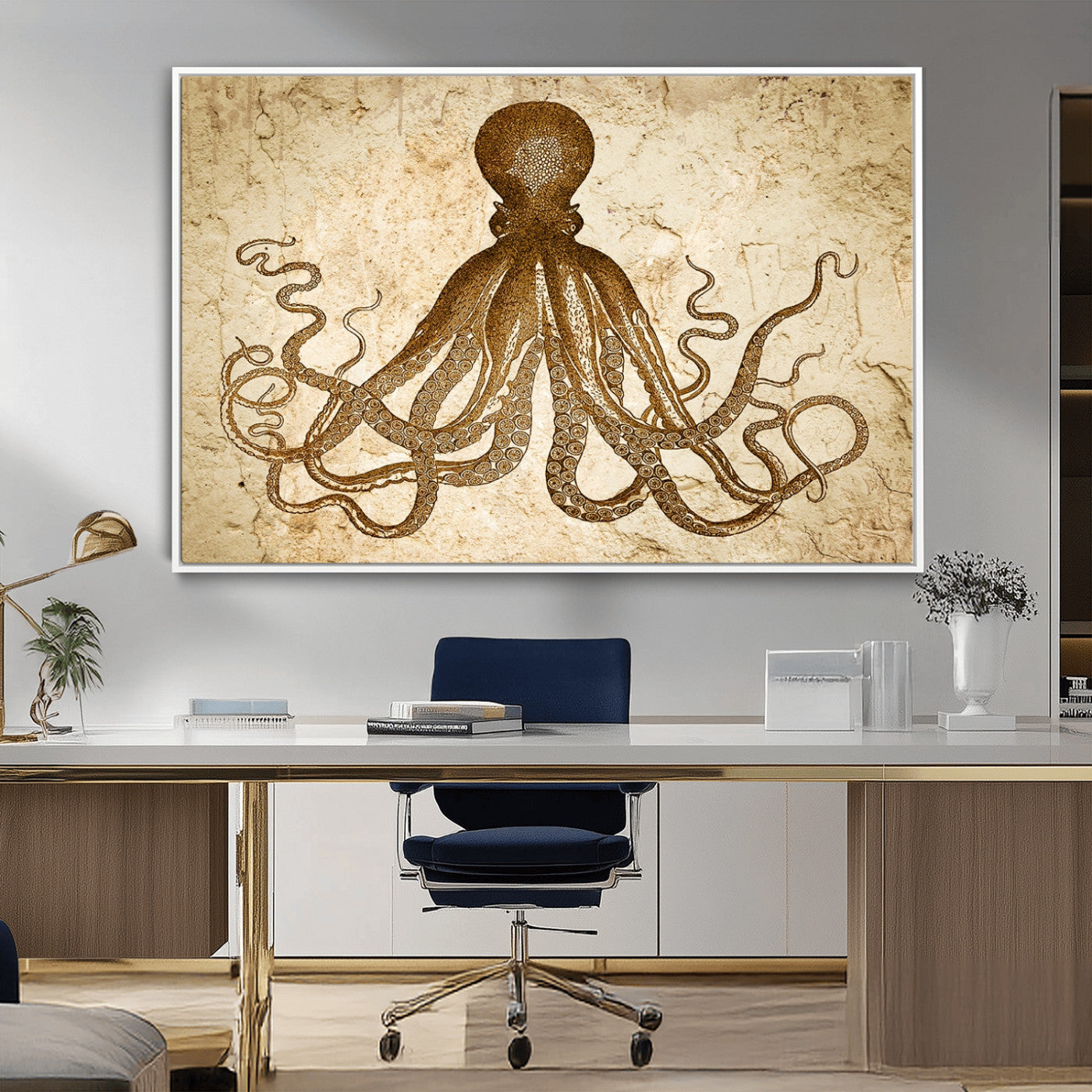 96154-MGV-CV-36X24-Sepia Octopus Wall Art Abstract Animal Canvas Print