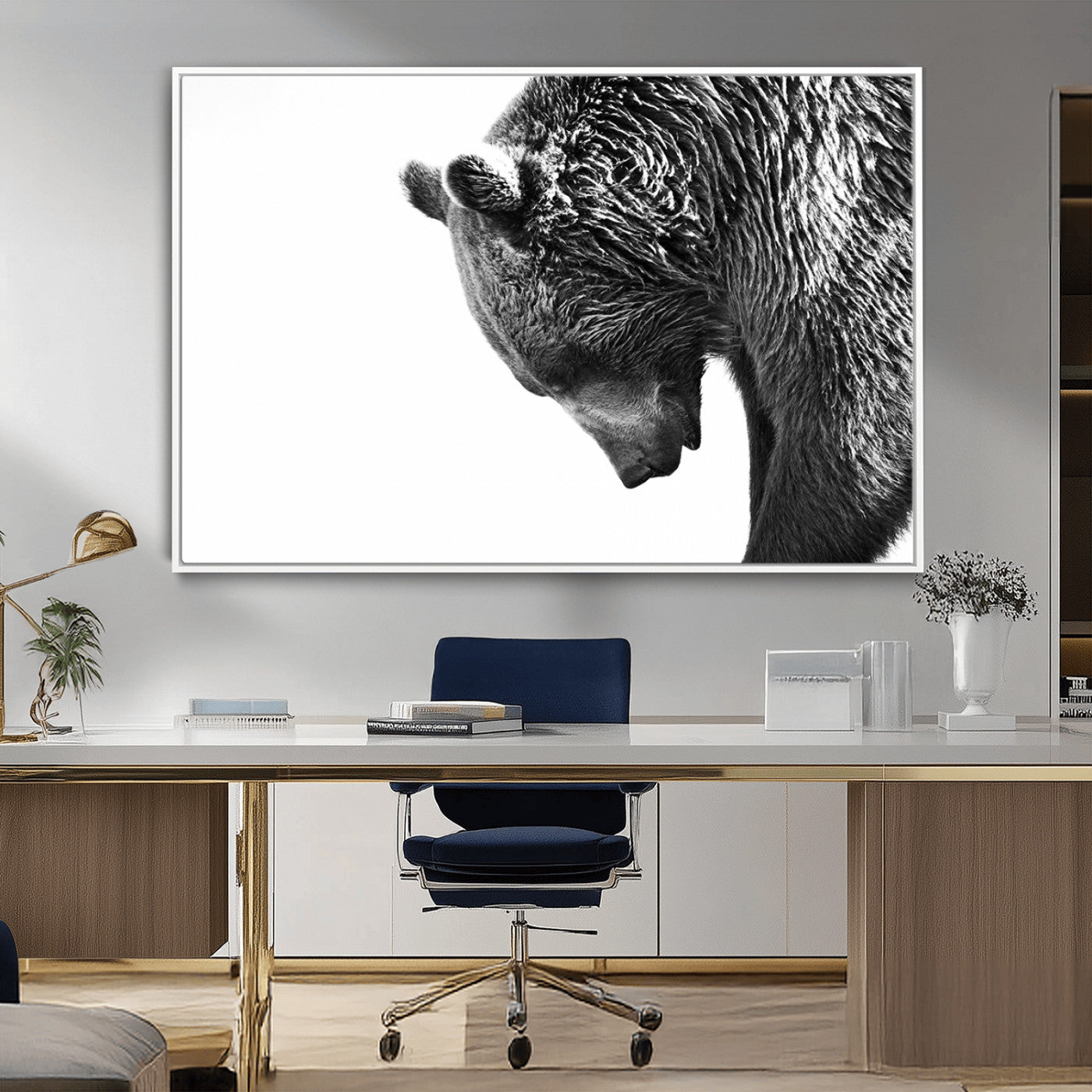 -Black and White Grizzly 399 Bear Canvas Print Wall Art | Large Wildlife Canvas Print for Living