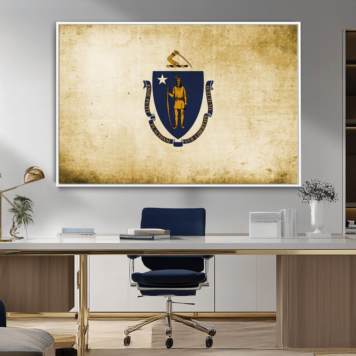 -Massachusetts Flag Wall Art Canvas Print