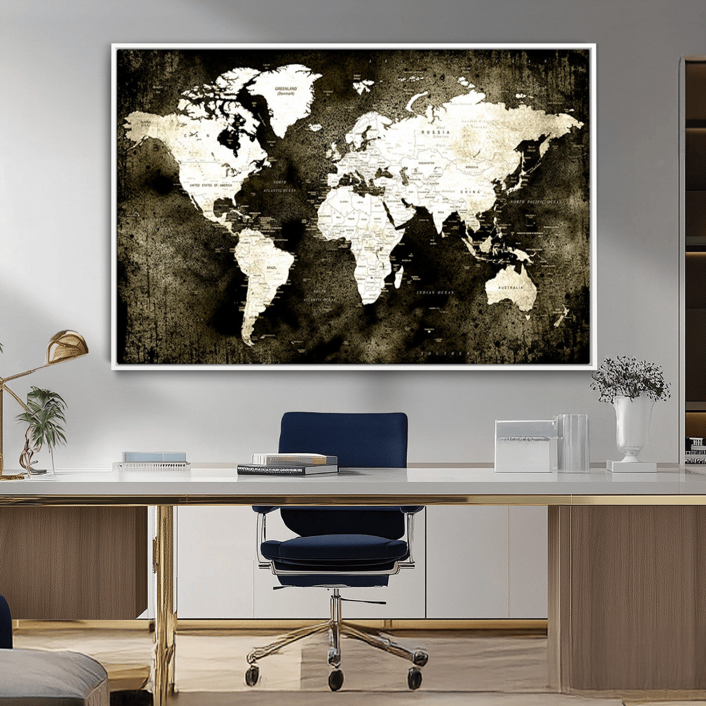 66737-MGV-FC-36X24_White-Vintage World Map Canvas Wall Art – Framed Push Pin Travel Map for Home and Office Decor, Rustic Wall Artwork for Travelers