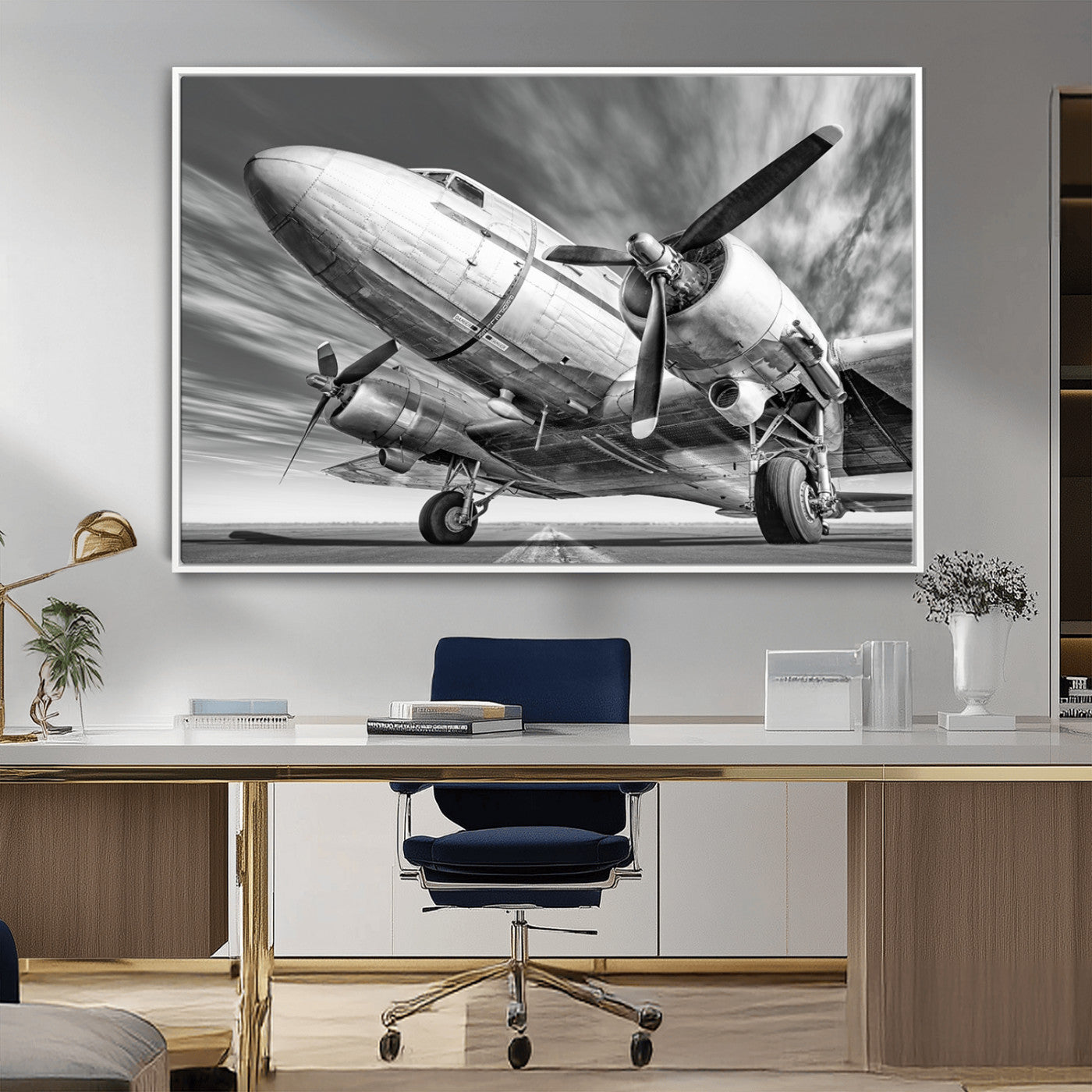 82744-MGV-CV-36X24-Vintage Airplane on Runway Canvas Print